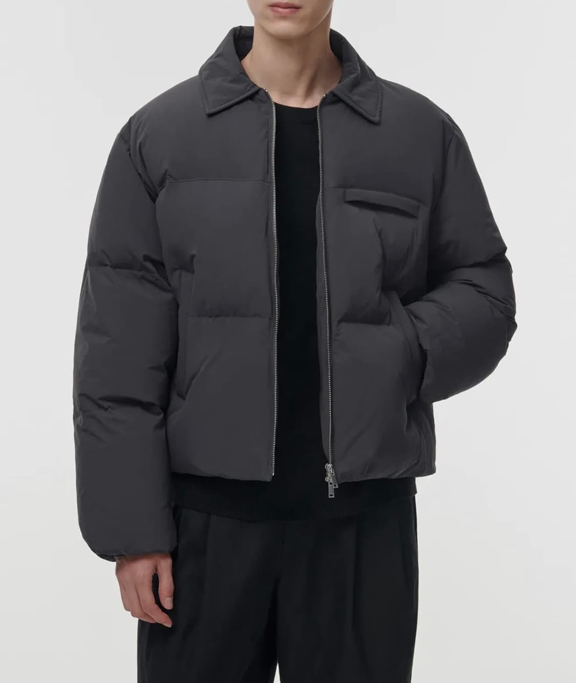 [새상품] 무신사스탠다드 칼라드 다운푸퍼 숏패딩 차콜그레이 L 상품이미지3