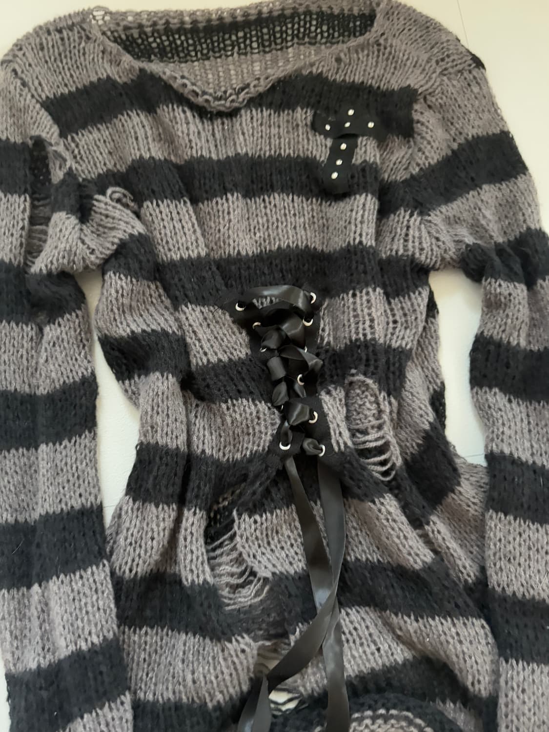 • striped eyelet cross knitwear 상품이미지2