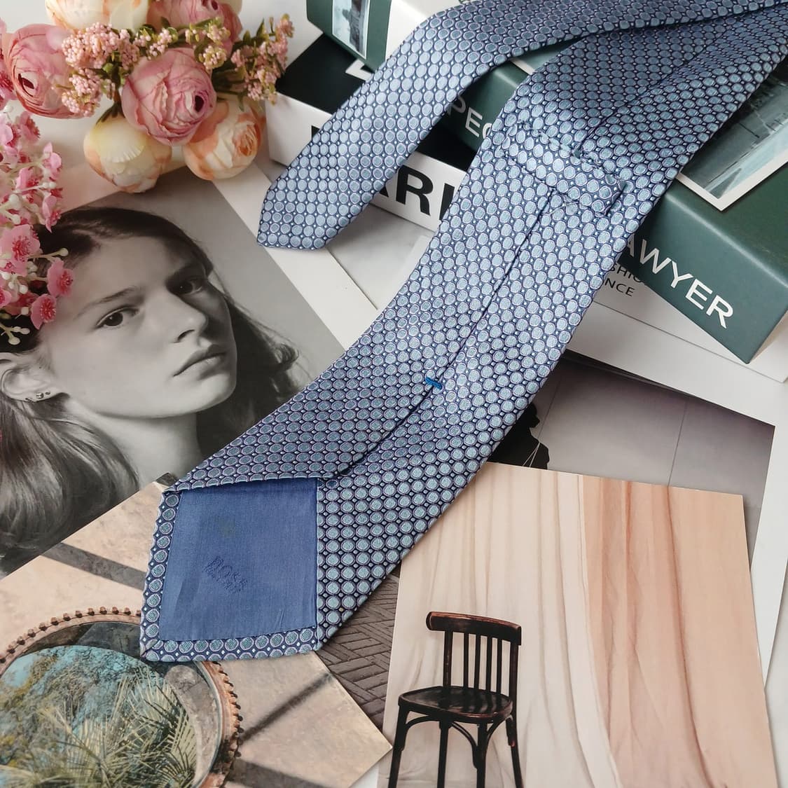 휴고보스 실크 블루 자카드 넥타이 8.4cm A~A+등급 E737 상품이미지4