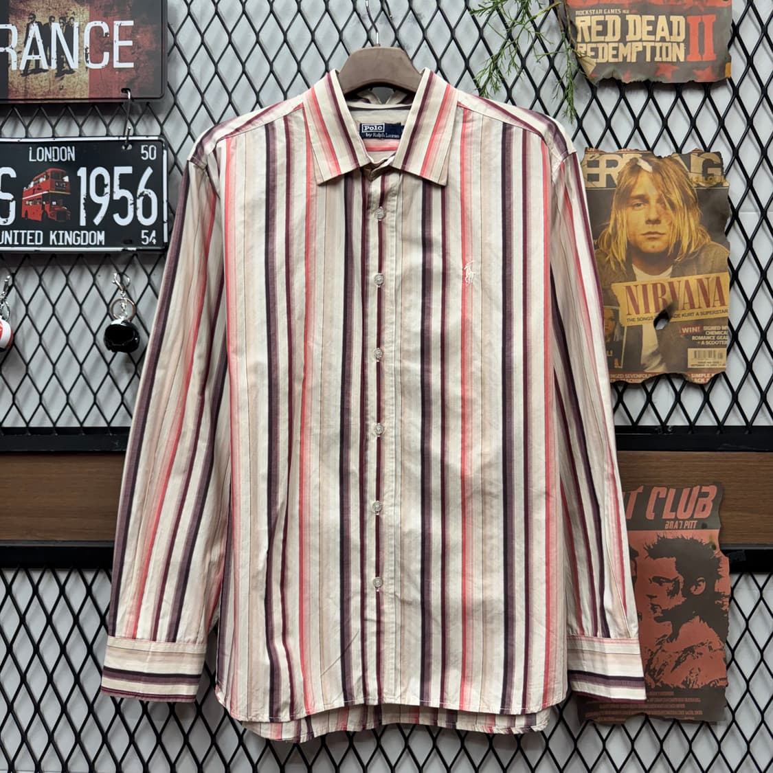 90s 폴로 랄프로렌 스트라이프 긴팔 셔츠 화이트 포니 로고 포인트 배새 상품이미지1