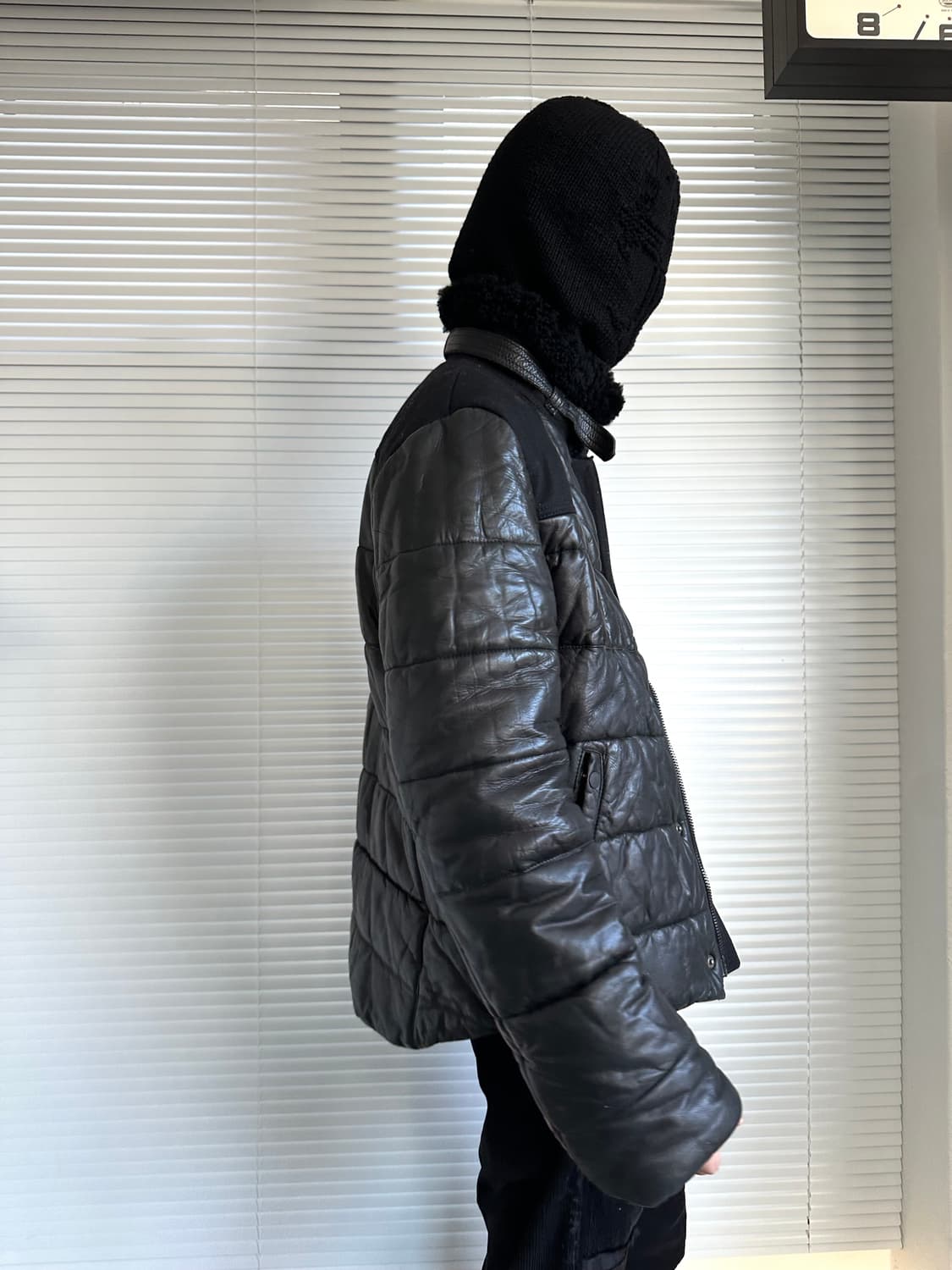 닐바렛 하이넥 버클 램스킨 레더 패딩 봄버 상품이미지3