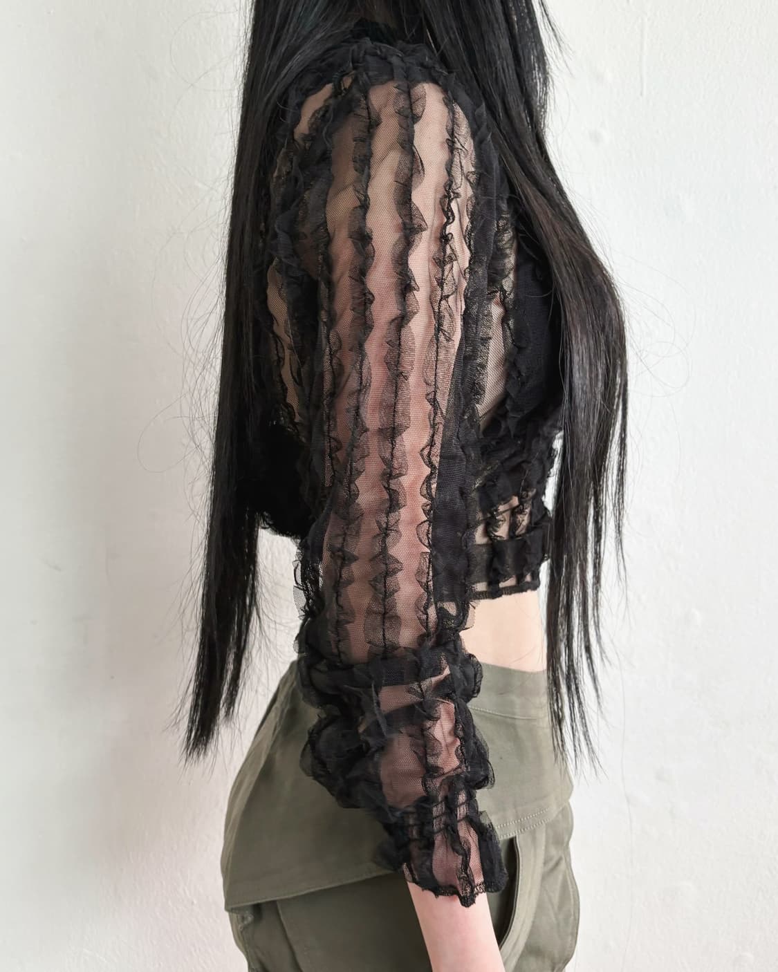 JPN VTG 셔링 스트라이프 시스루 롱슬리브 상품이미지2