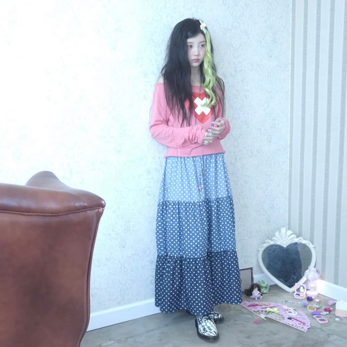 [F.E.E.S] dot denim tiered skirt  상품이미지3