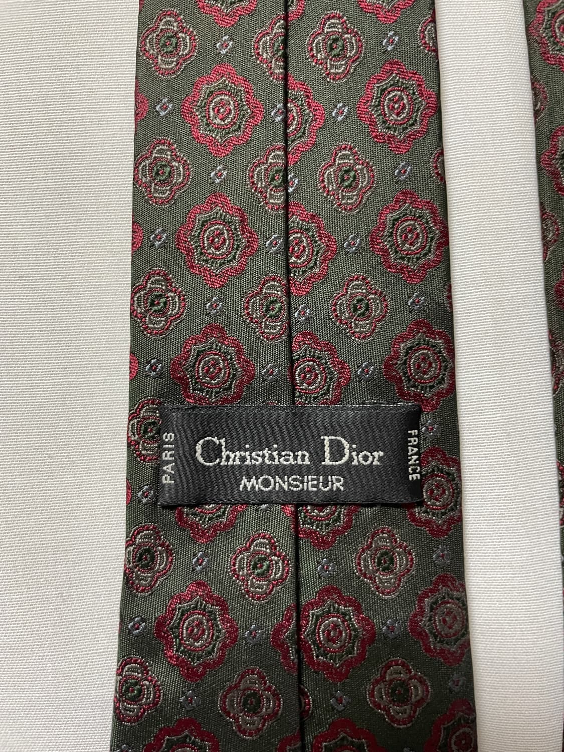 크리스찬 디올 Dior 명품 빈티지 플라워 실크 넥타이 _ 그린/레드 상품이미지6