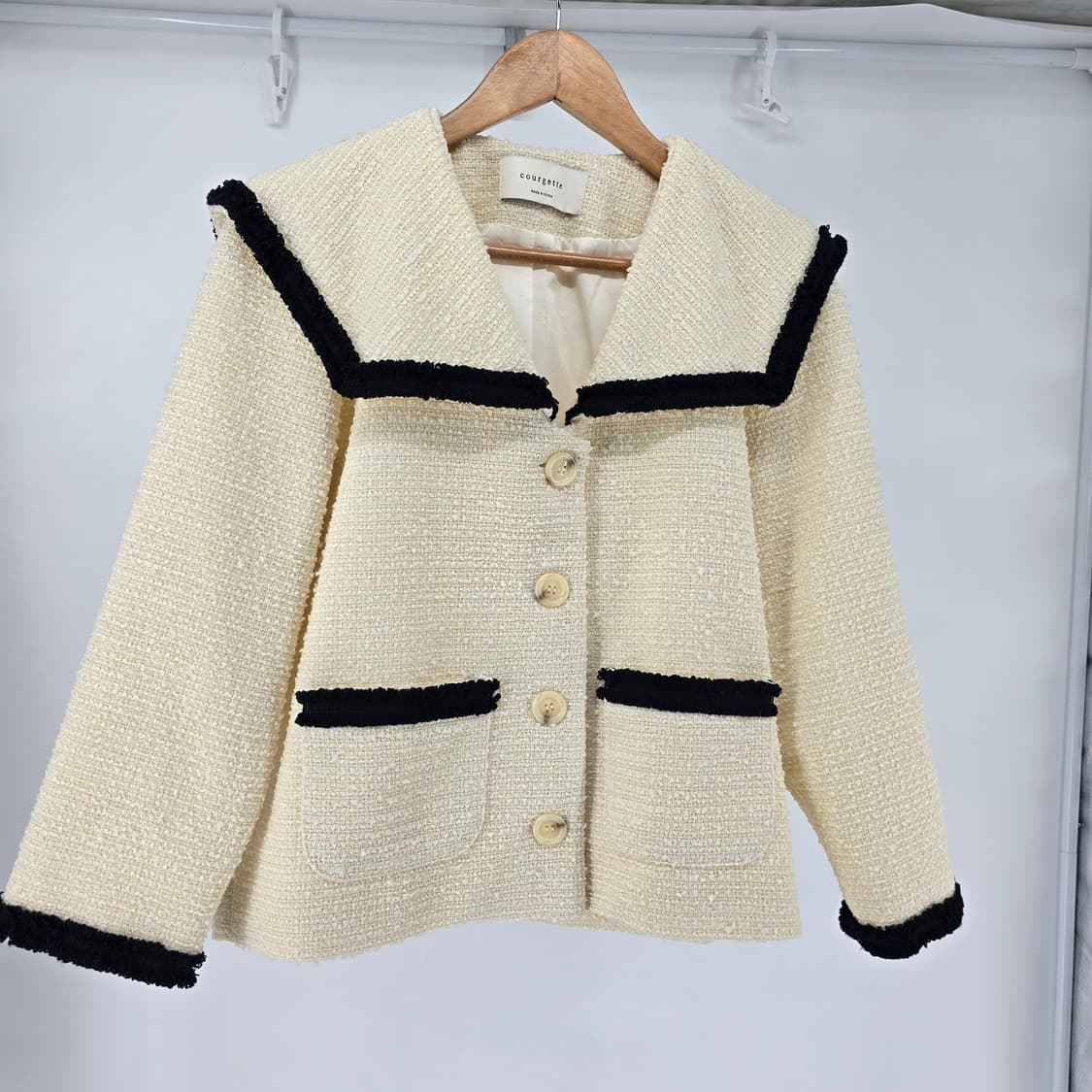 Courgette 아이보리 트위드 세일러 카라 자켓 상품이미지8