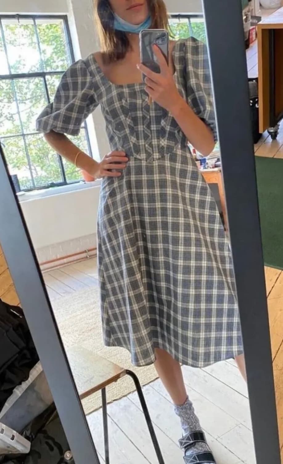 [EU38] 알렉사 청 체크 퍼프슬리브 원피스 상품이미지3