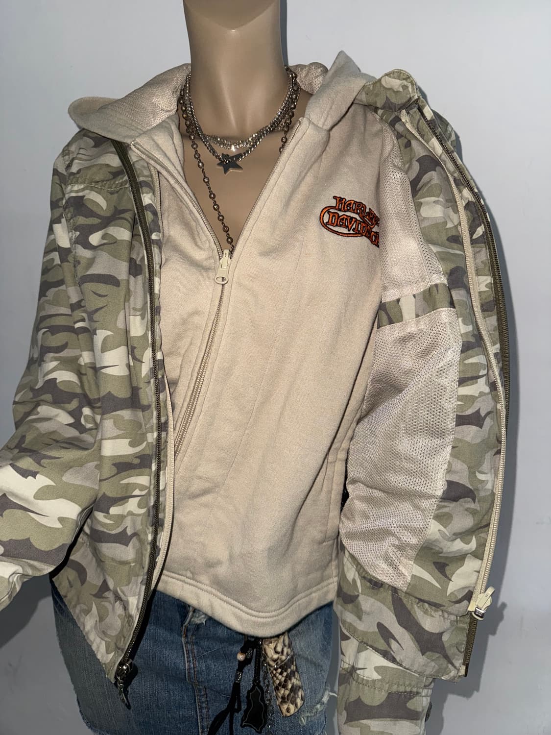 할리 데이비슨 카모 레이어드 투웨이 후드 자켓 상품이미지1