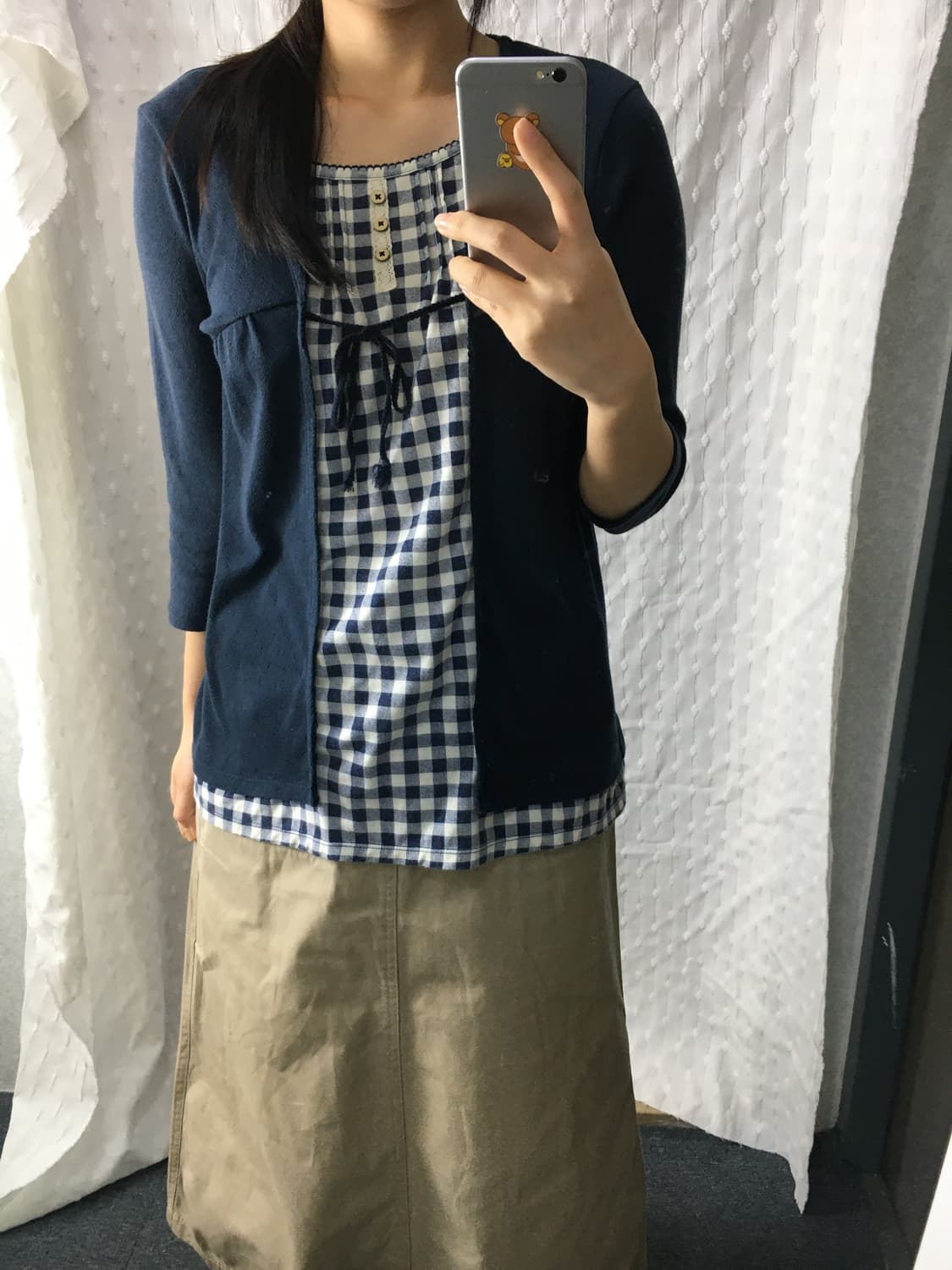 네이비 체크 레이어드 티셔츠 상품이미지2