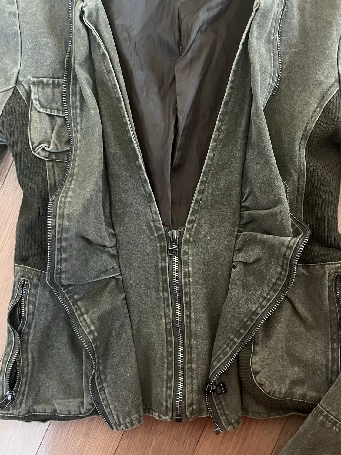 •Japanese vintage• y2k 카키 코튼자켓 니트 배색 자켓 상품이미지4