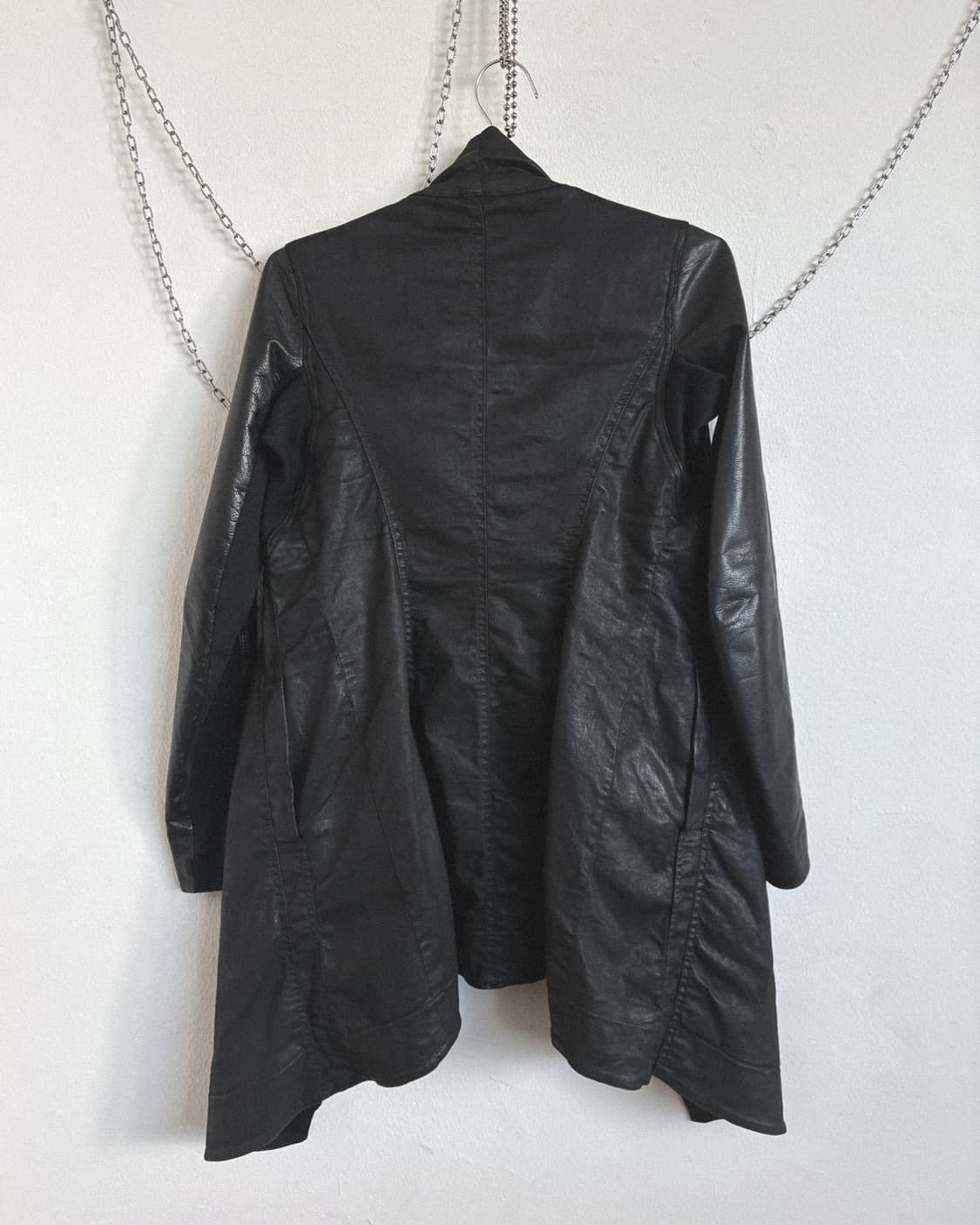 릭오웬스 하이넥 드레이프 왁스코튼 레더슬리브 코트 상품이미지6