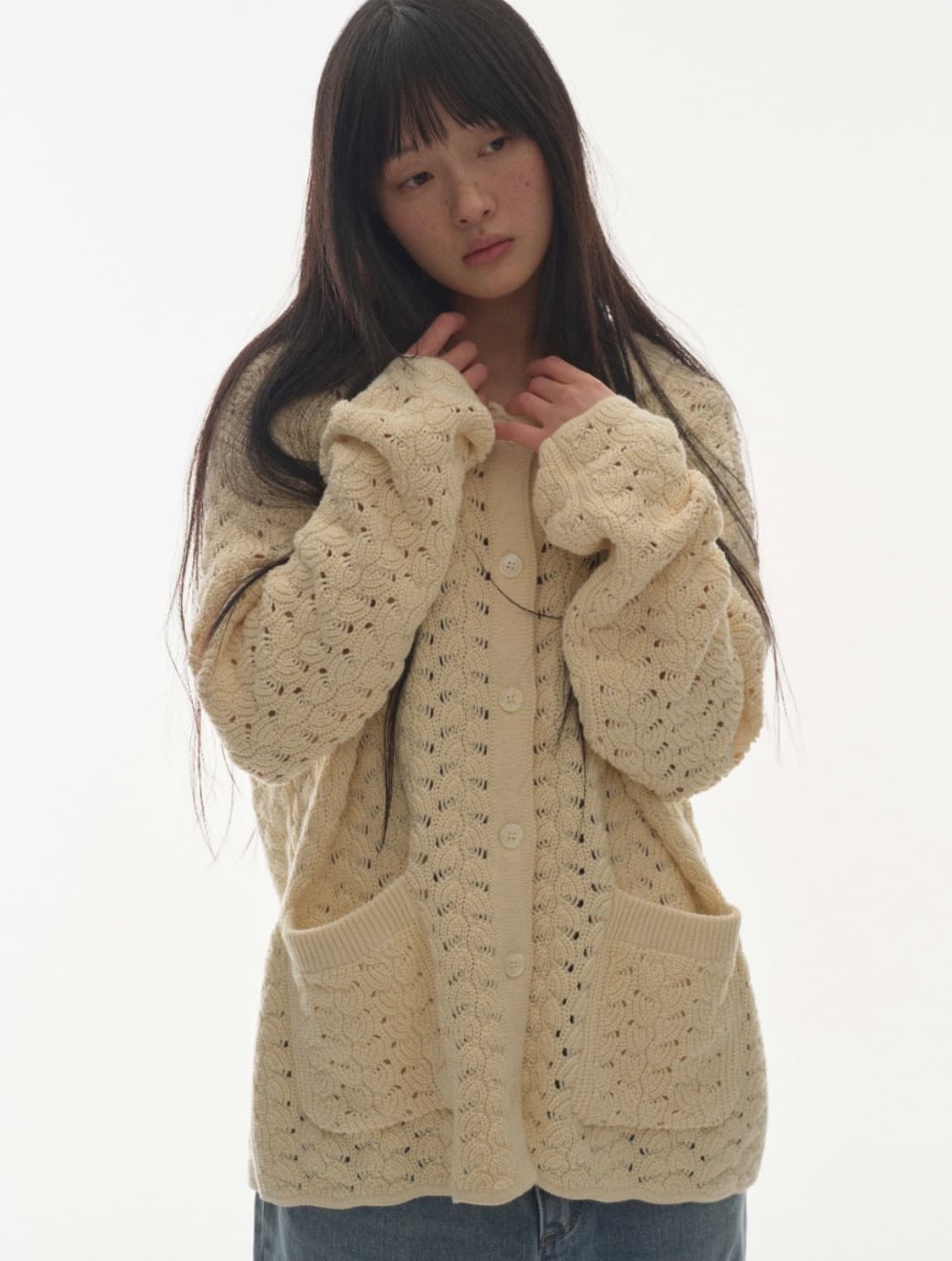 코이세이오 웨이브 니트 가디건 아이보리 Coyseio 상품이미지2