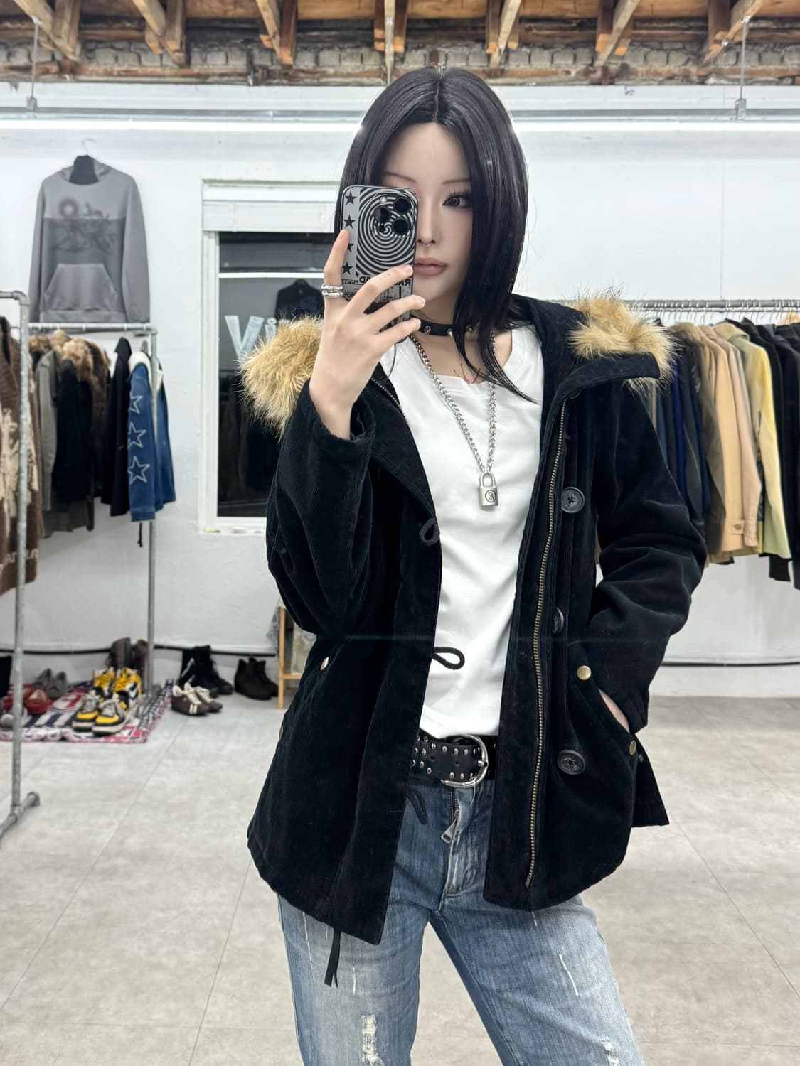 LUIEZ 코듀로이 퍼 후드 자켓 상품이미지8