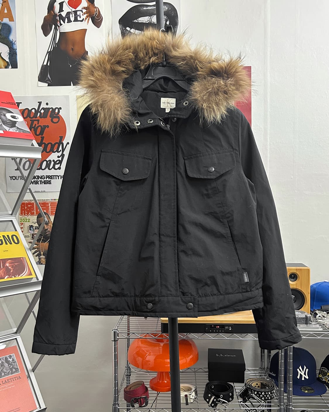 캘빈클라인 퍼 후드 포켓 크롭 패딩 점퍼 상품이미지1