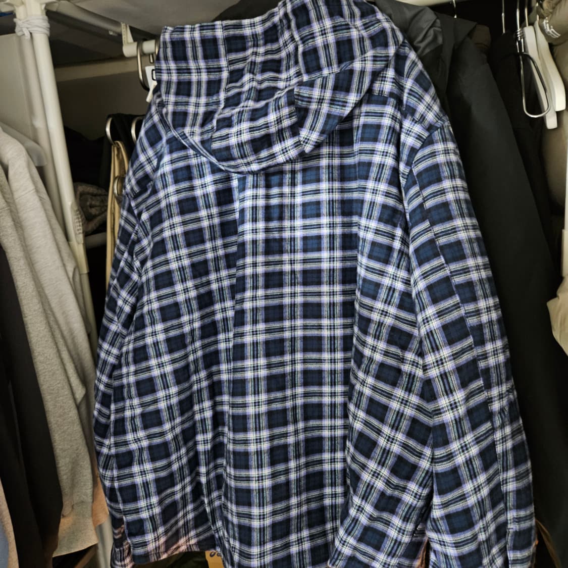 자라 후드 체크 오버 셔츠 M 상품이미지3
