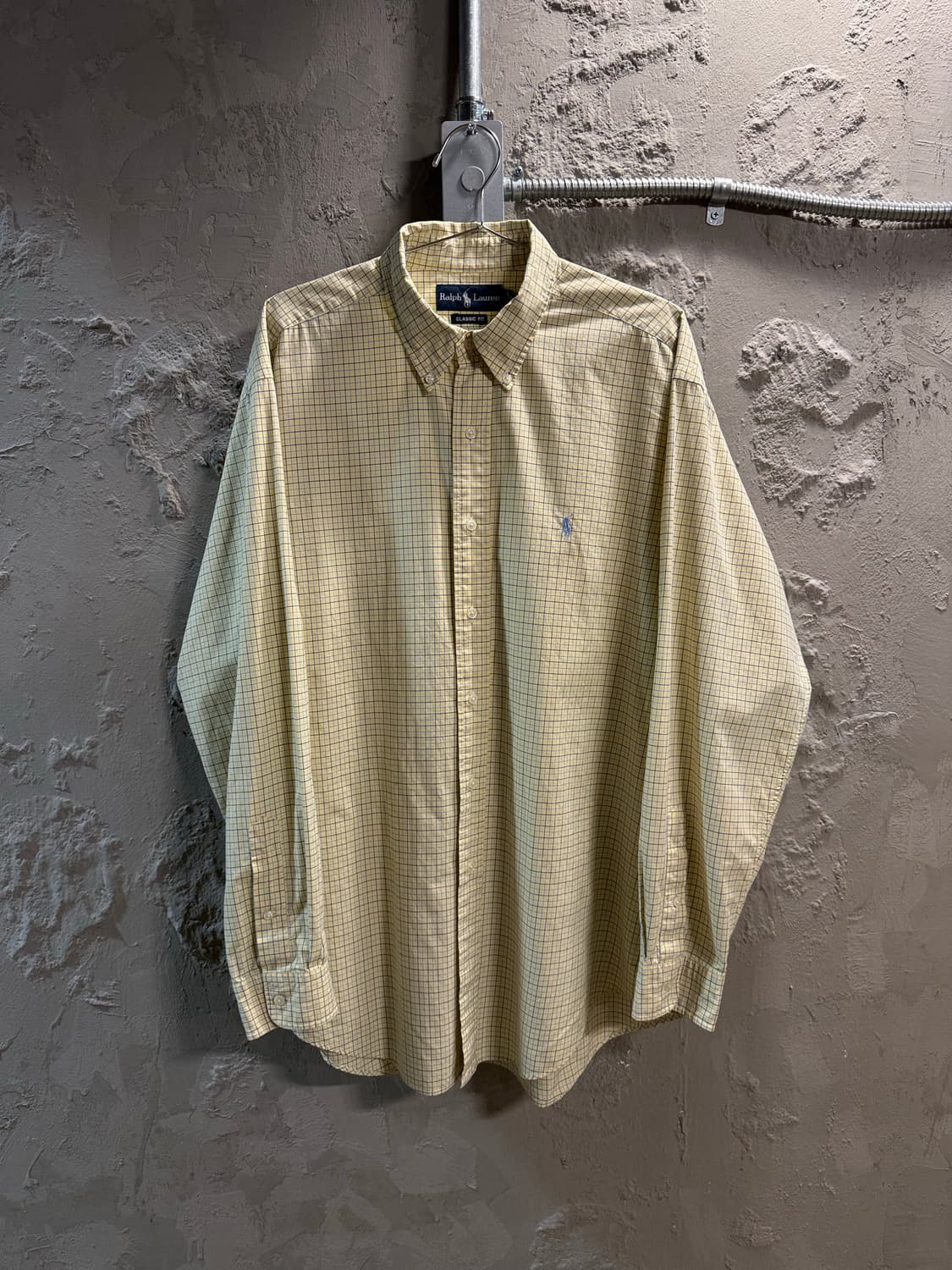 폴로 랄프로렌 클래식 핏 미니 체크 버튼다운 셔츠 옐로우 L 상품이미지1
