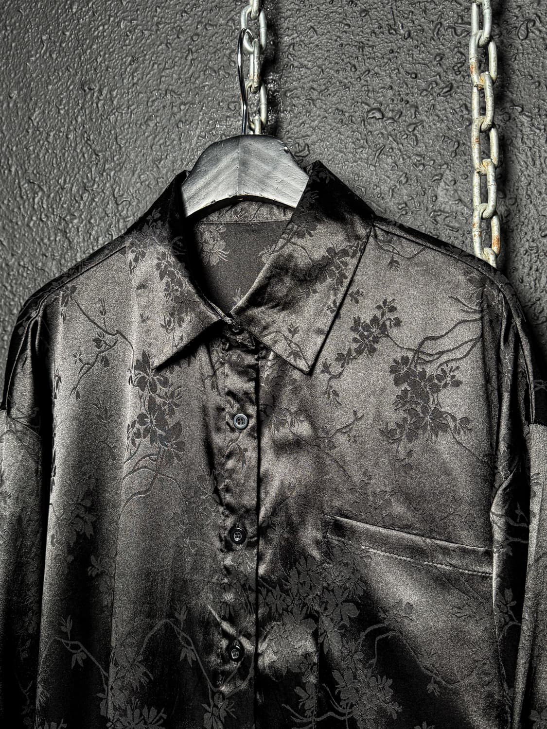 Black Floral Satin Shirt 상품이미지6