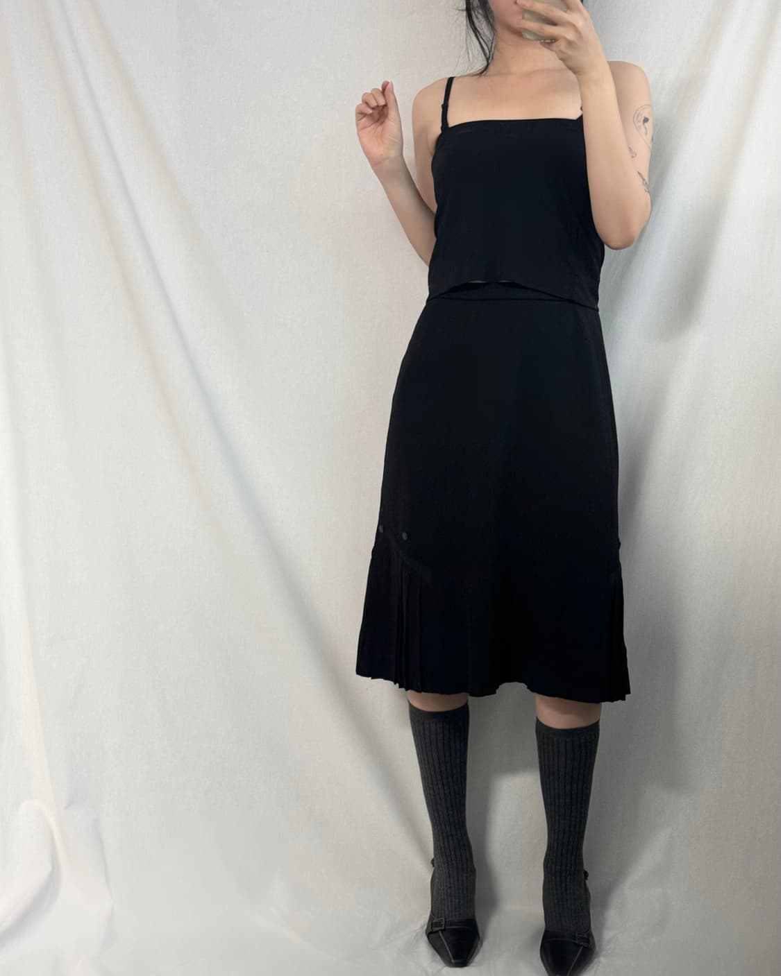 사이드 버튼 플리츠 디테일 울 스커트 상품이미지6