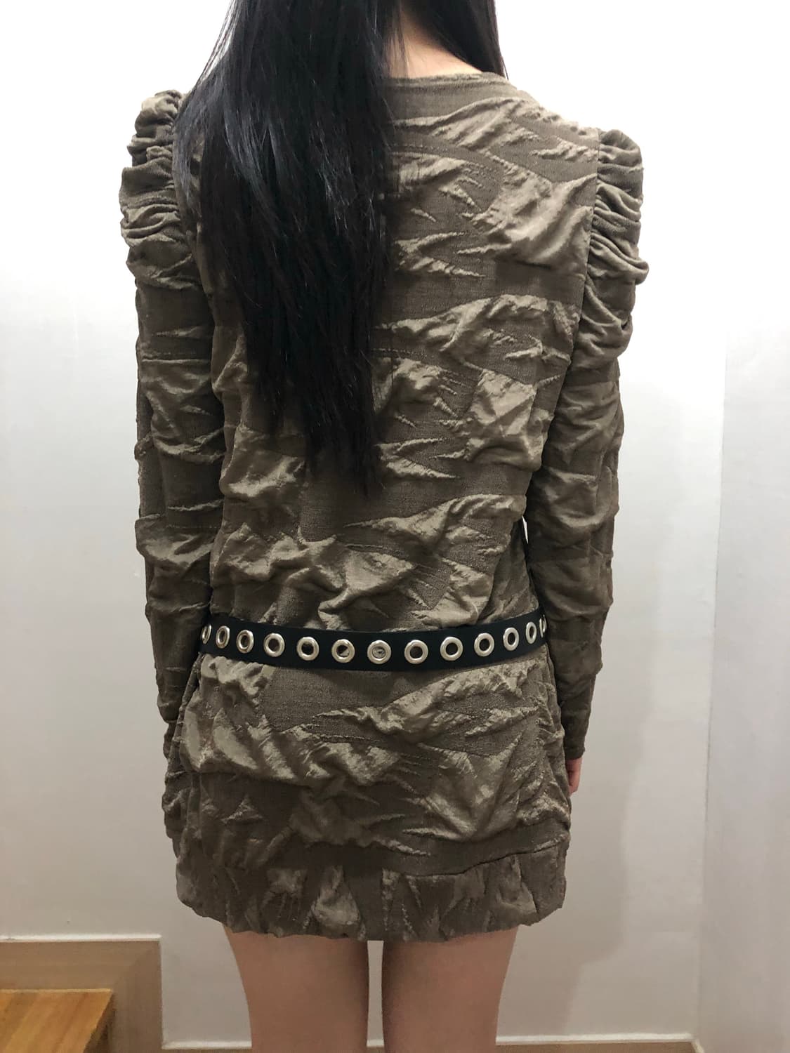 빈티지 카키 텍스쳐 미니 원피스 상품이미지5