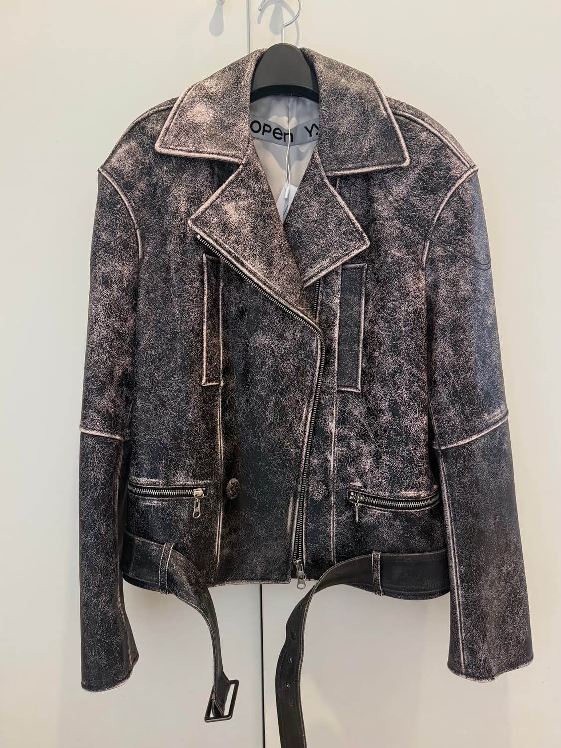 OPEN YY Faded leather moto jacket BROWN 상품이미지7