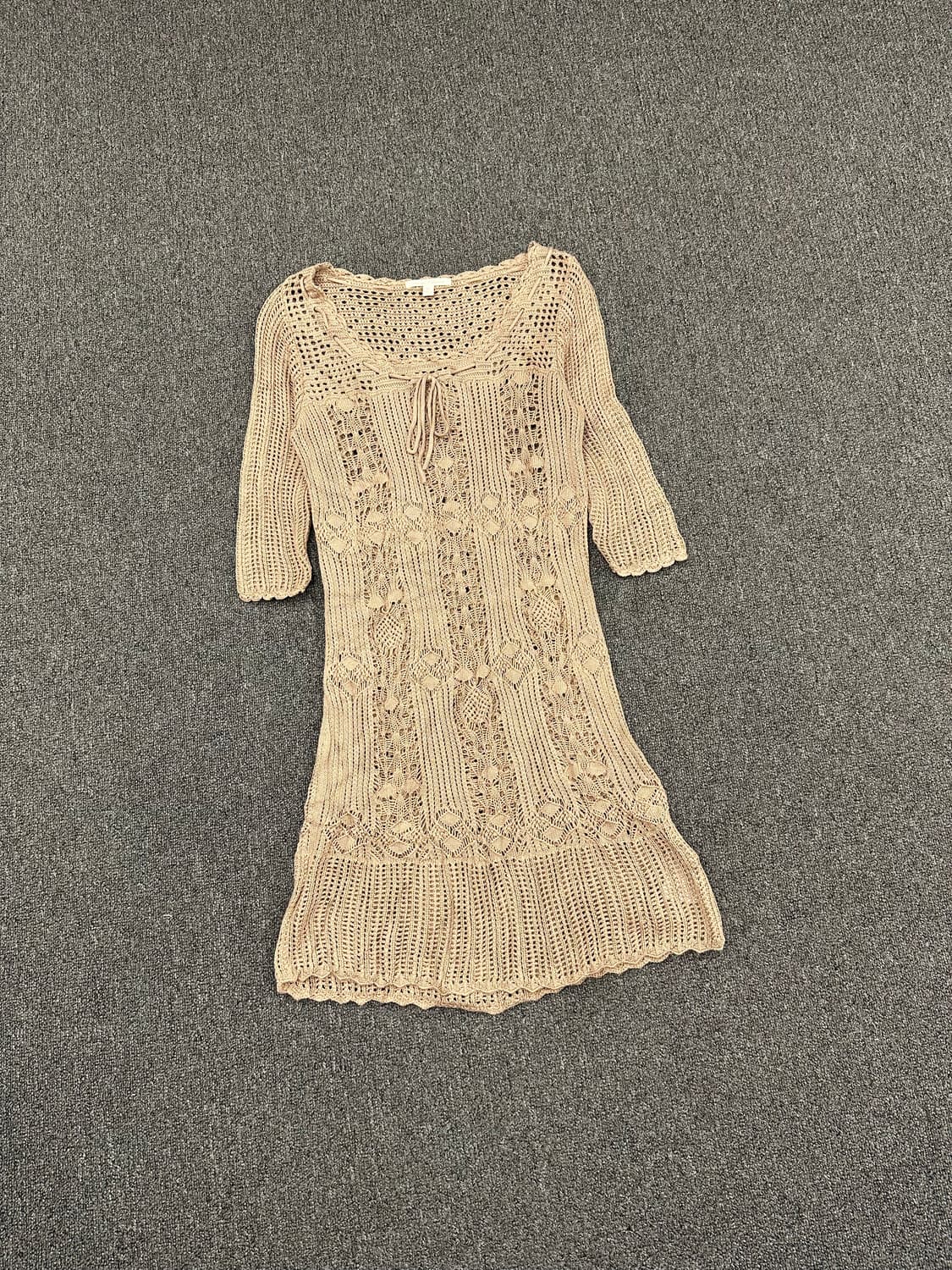 M)Japanese vintage 베이지 크로셰 니트 원피스 상품이미지1