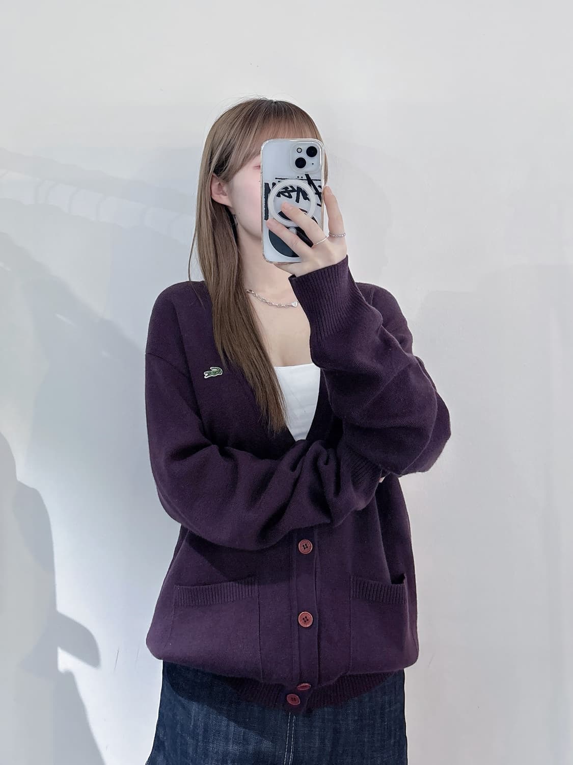 라코스테 스몰로고 버건디 가디건 상품이미지2