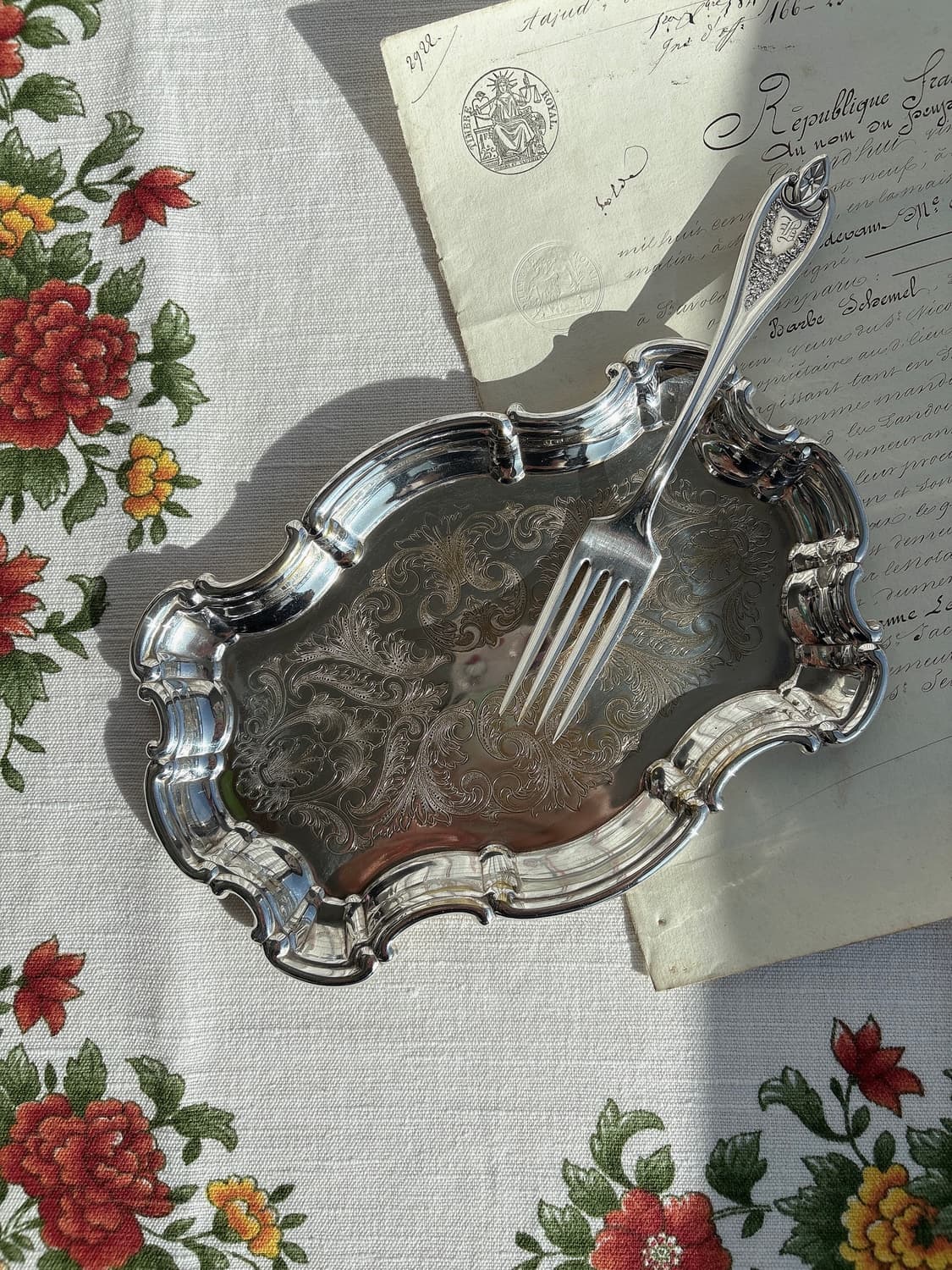 빈티지 실버플레이트 스캘럽림 트레이 상품이미지2