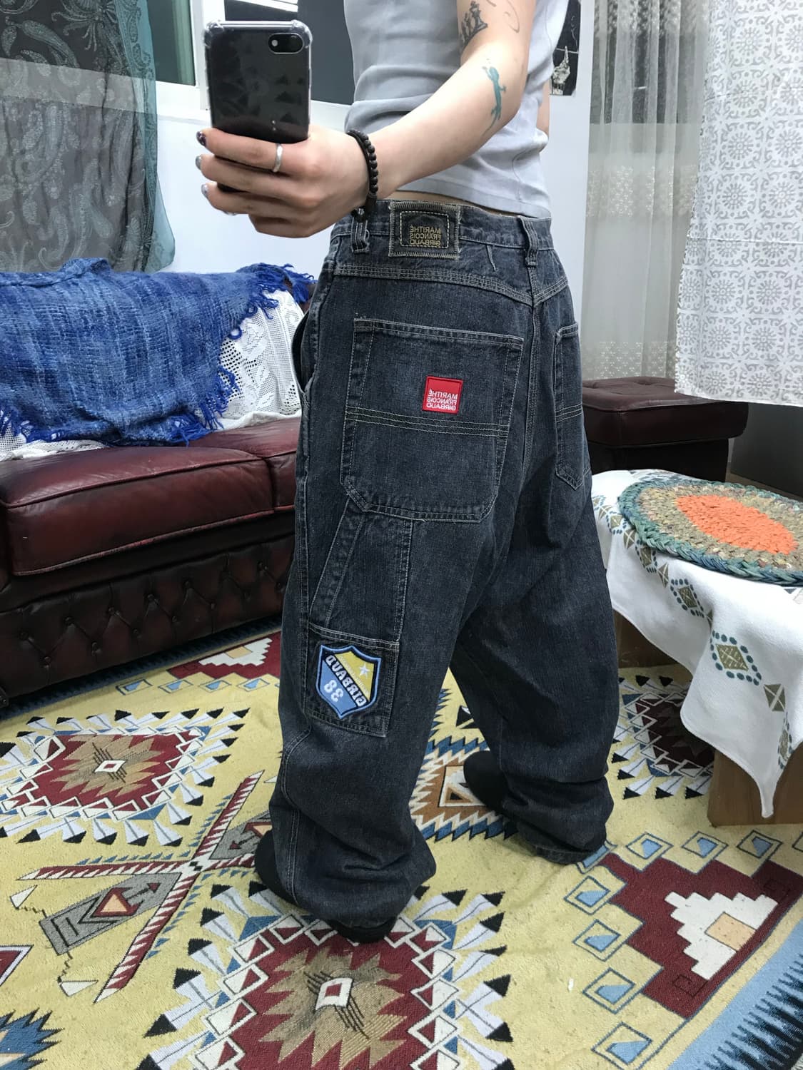 마리떼프랑소와저버 빈티지 패치 흑청 카펜터 데님팬츠(Z1048) 상품이미지1