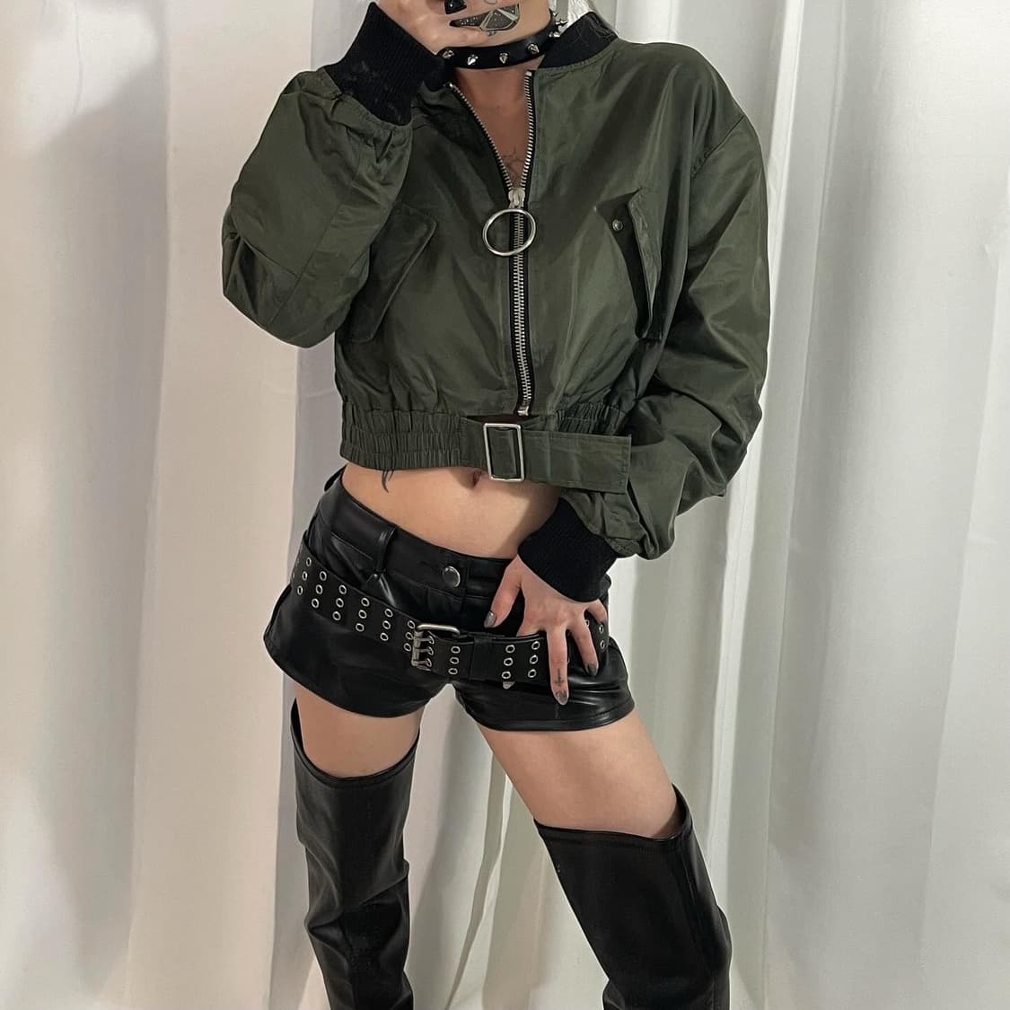 khaki crop buckle jacket 상품이미지3