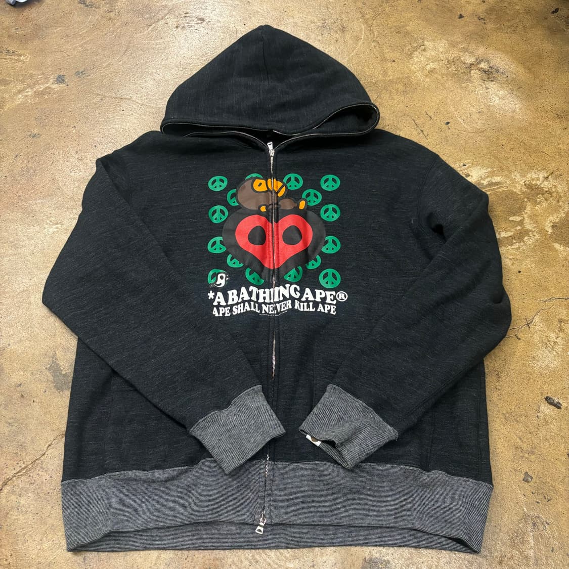 베이프 흑청 데님 st 베이비 마일로 하트 풀 후드집업 상품이미지2