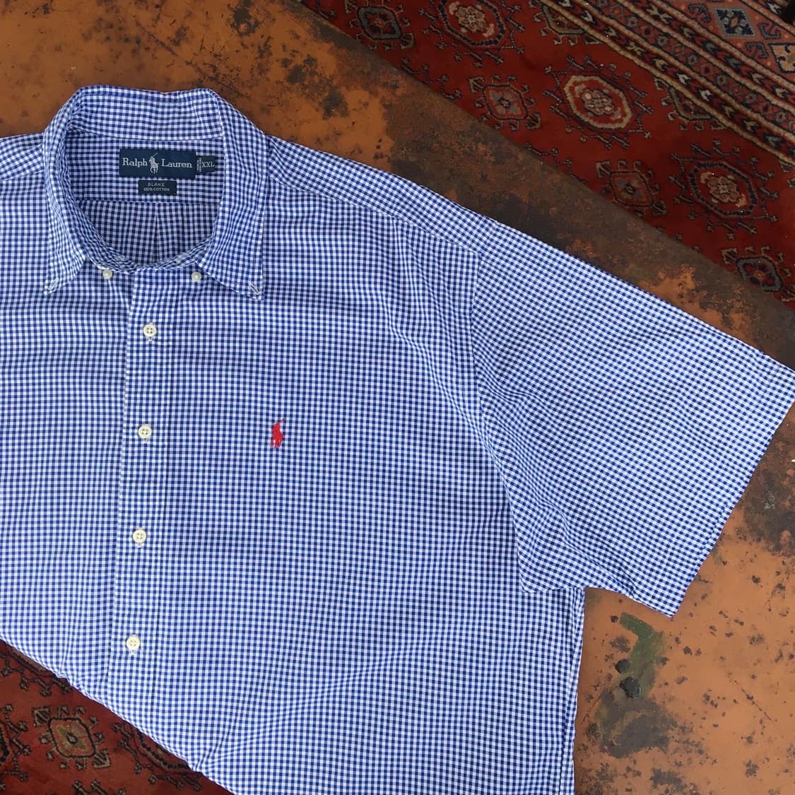 딥 블루 깅엄체크 반팔 면 셔츠/남자 125 빅사이즈 상품이미지2