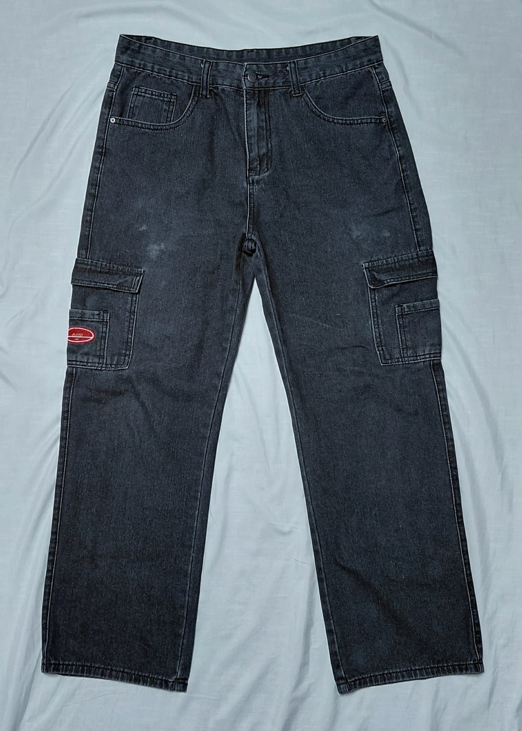 [M] MANFINITY 블랙 카고 데님 팬츠 / 스트릿 와이드 청바지 상품이미지2