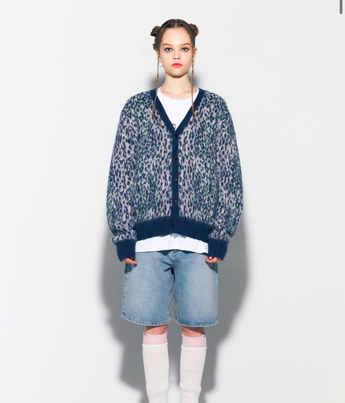 애즈이프캘리 LEOPARD KNIT CARDIGAN NAVY 상품이미지2