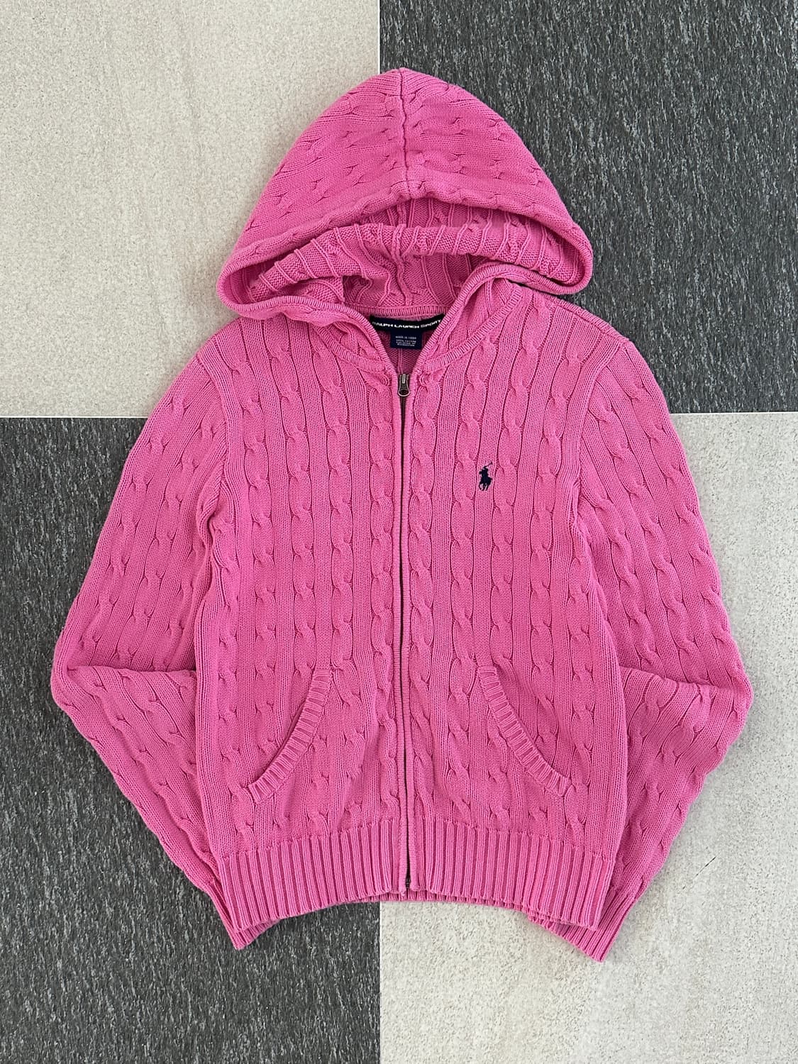 랄프로렌 스포츠 핑크 케이블 니트 후드집업 상품이미지4