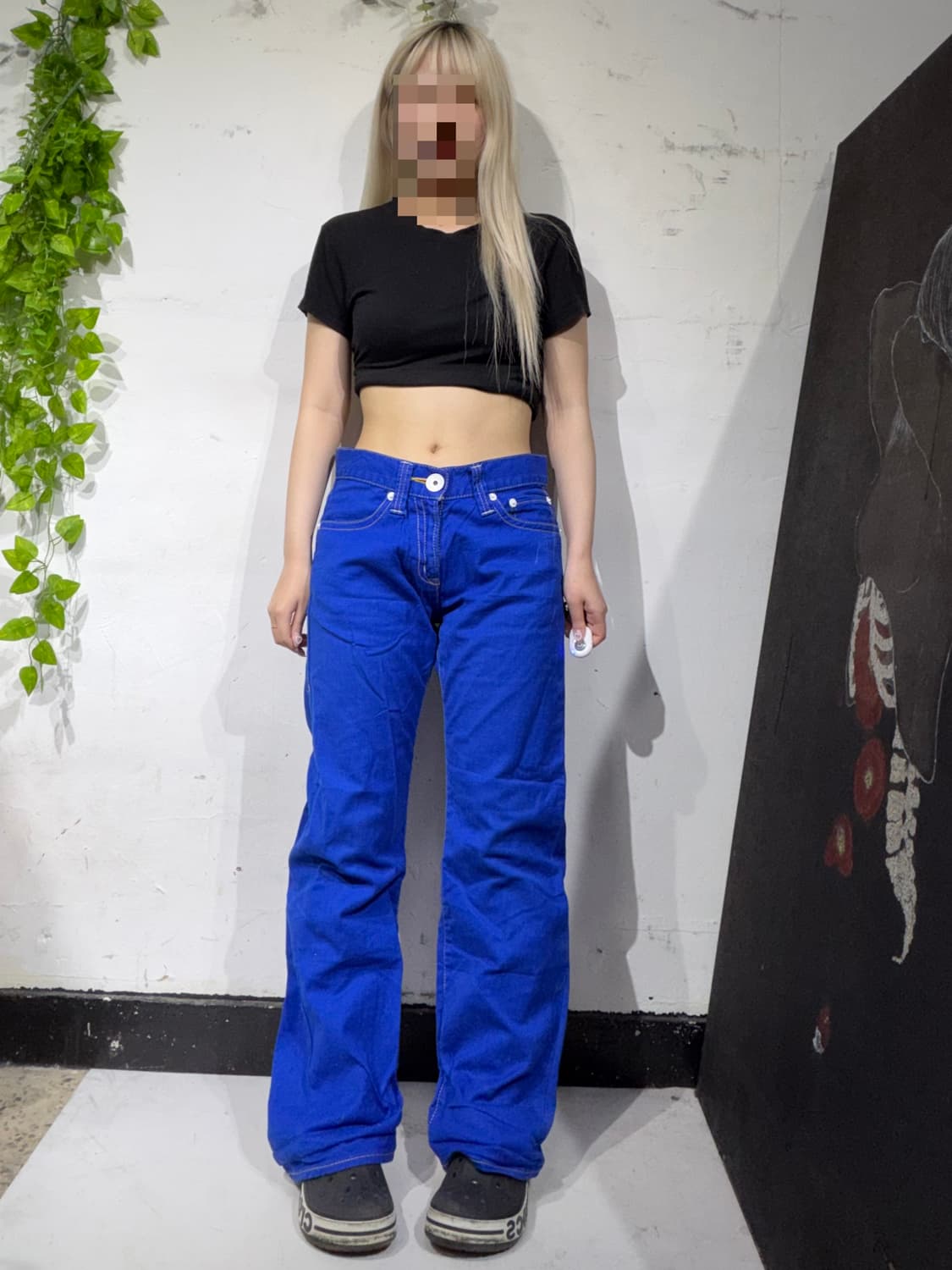 일본빈티지 힙합 올드스쿨 자수 코랄 블루 데님 팬츠 청바지 28 상품이미지3