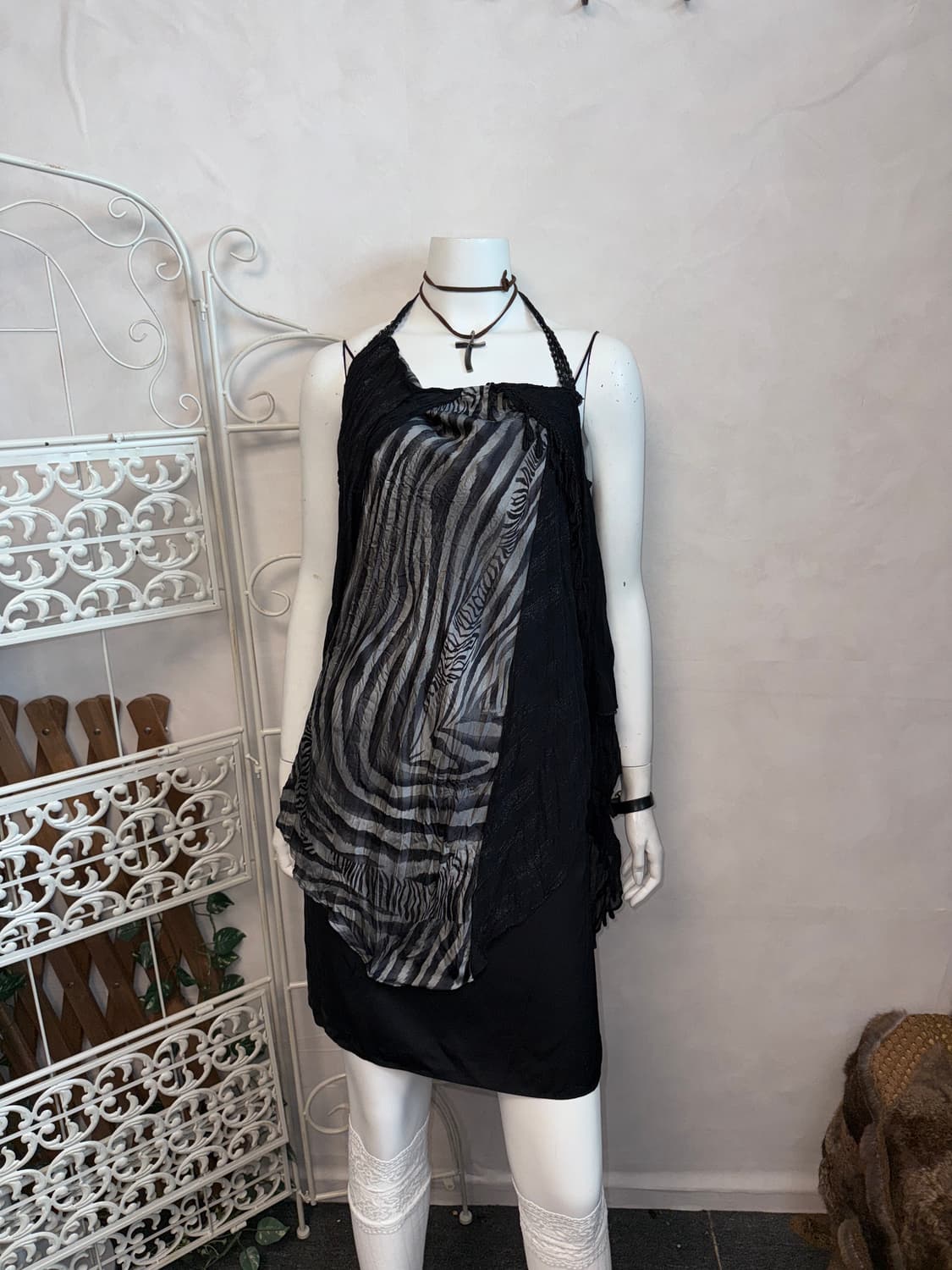 Black zebra m lace layered strap ops 상품이미지5