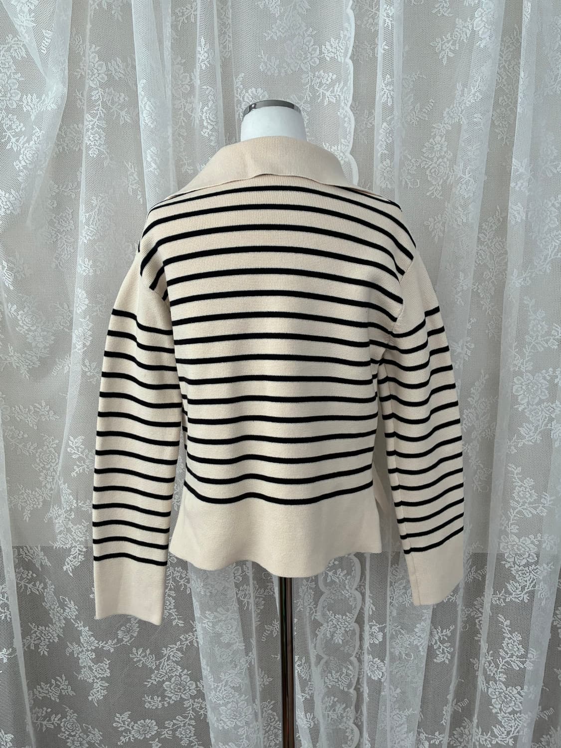 XS) 아르켓 오픈 카라 스트라이프 니트 아이보리 상품이미지2