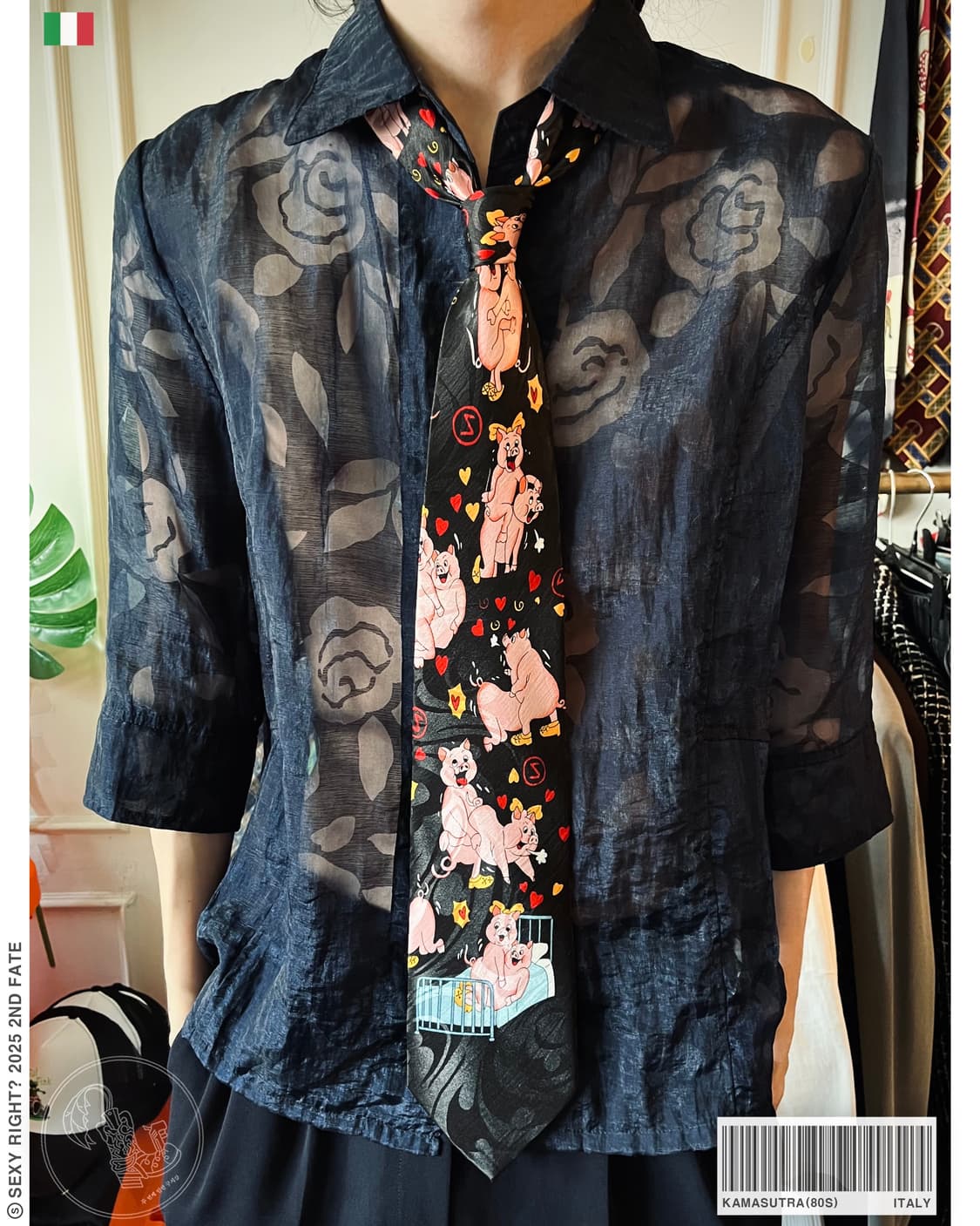 80s Kamasutra Pig Print Italian Neck-tie 상품이미지1