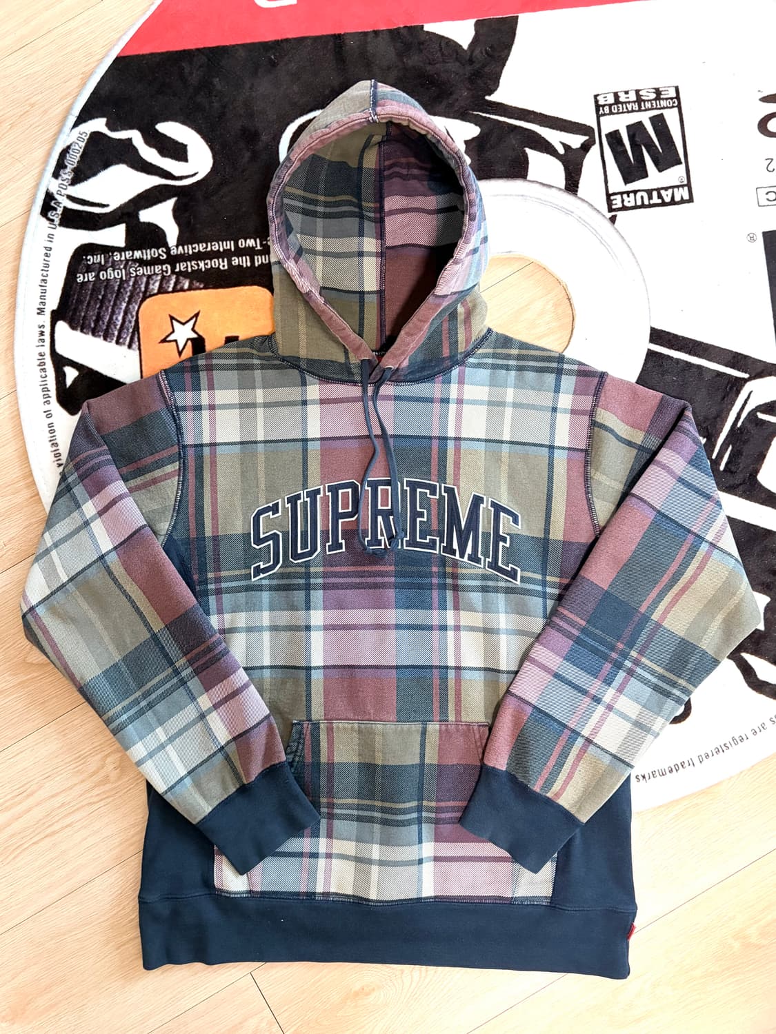 [XL] supreme 14fw Arc logo plaid hoodie 상품이미지1