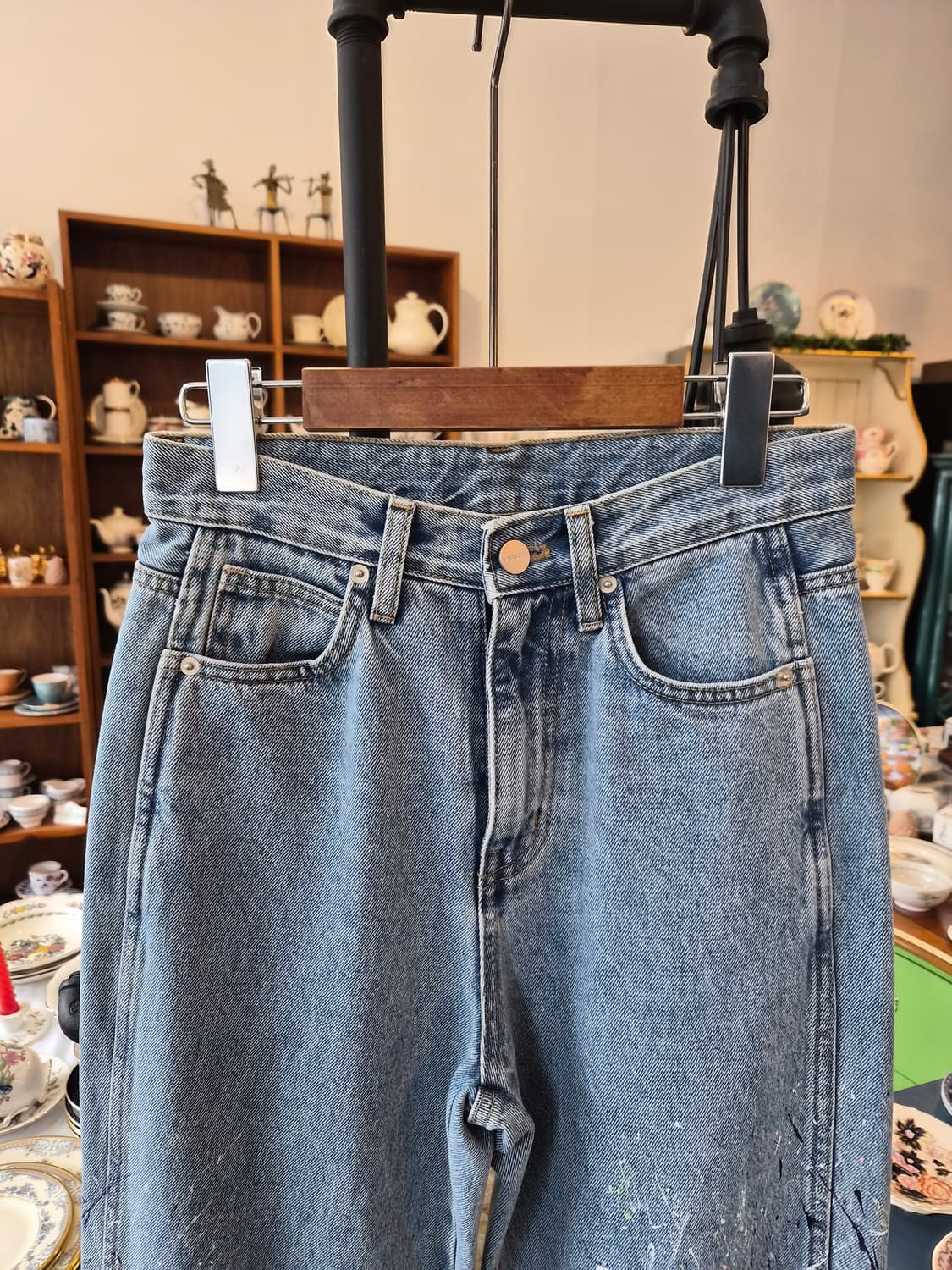 핸드페인팅 핑퍼옐화 절개 데님 팬츠 상품이미지7