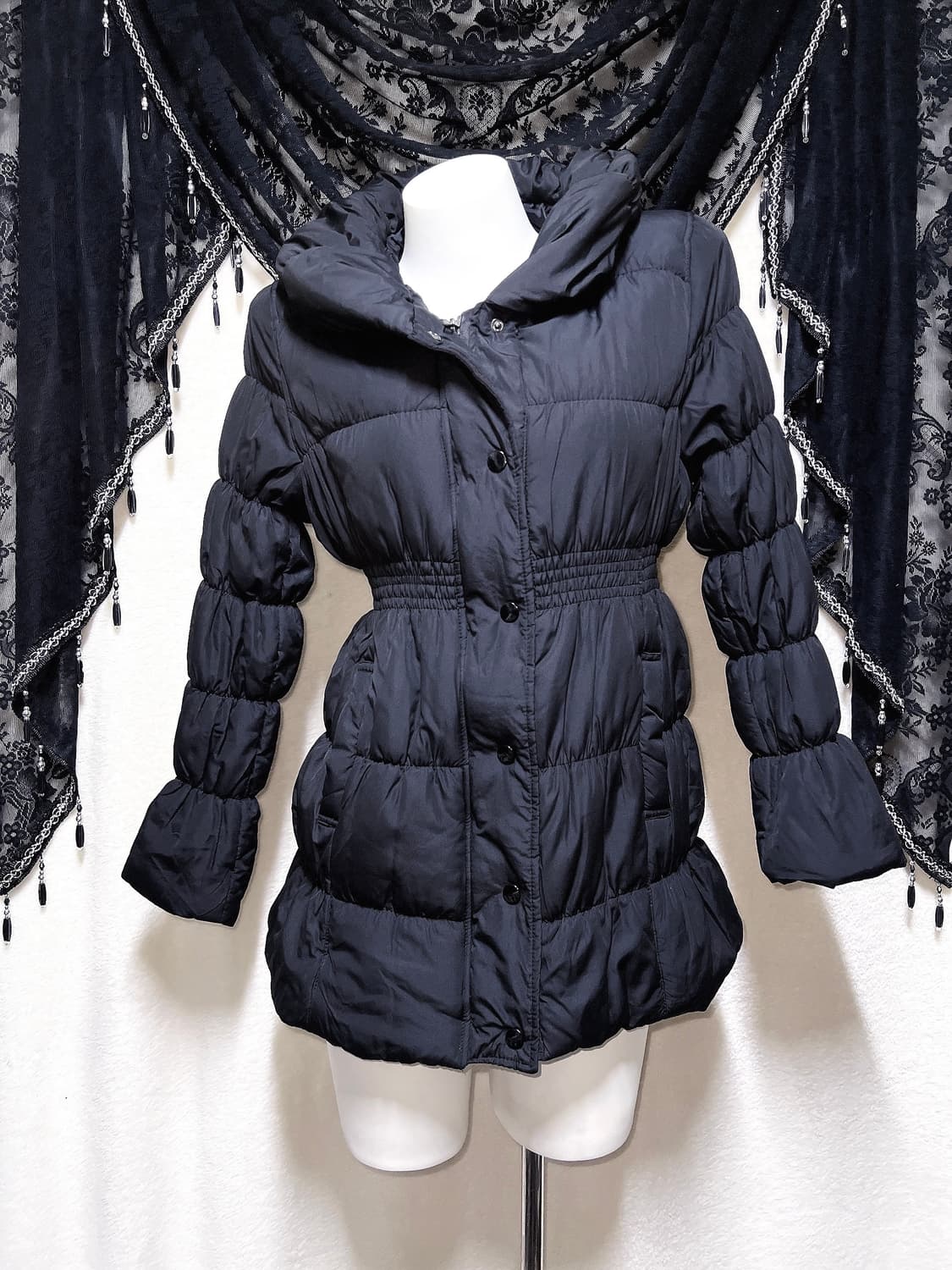 오네갸루 로맨틱고딕 고스펑크 페미닌 블랙 셔링 패딩 점퍼 핀터 시부야 상품이미지6