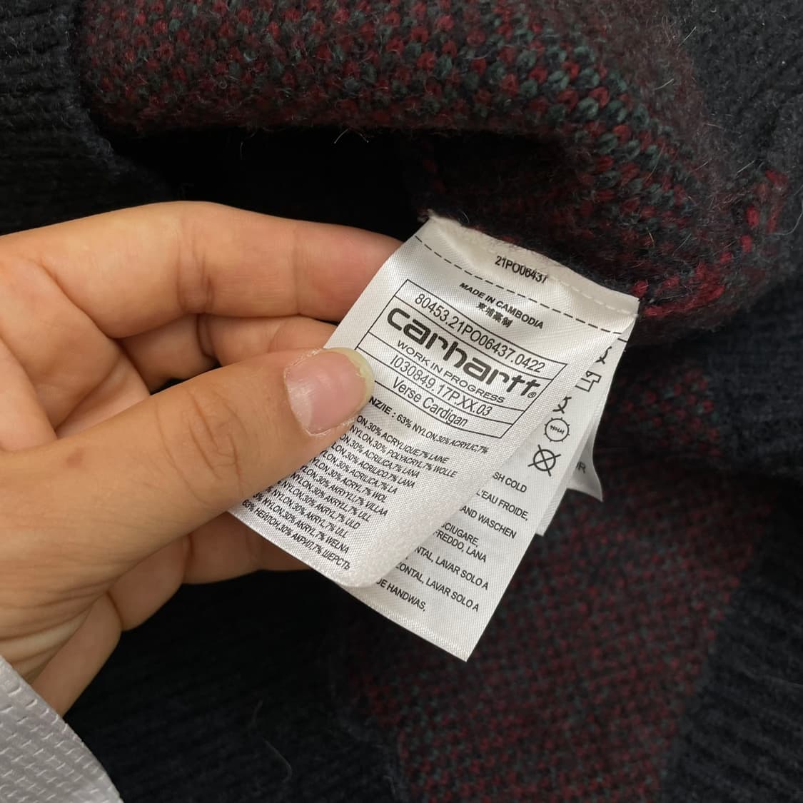 칼하트 Carhartt WIP 벌스  네이비 레드 패턴 가디건 XL 상품이미지3