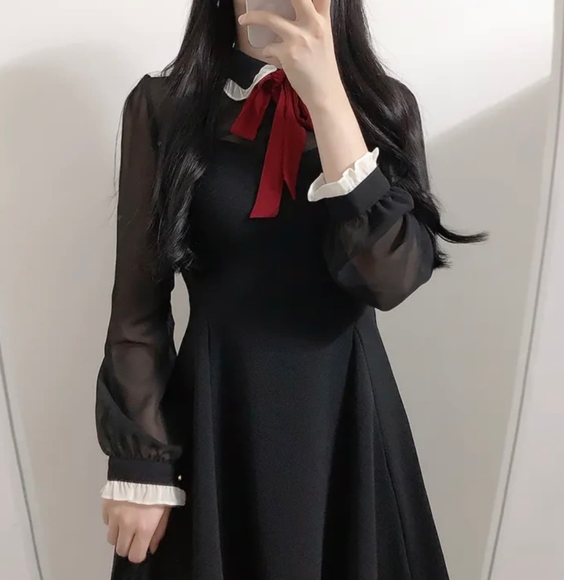 배색 리본 원피스 상품이미지5