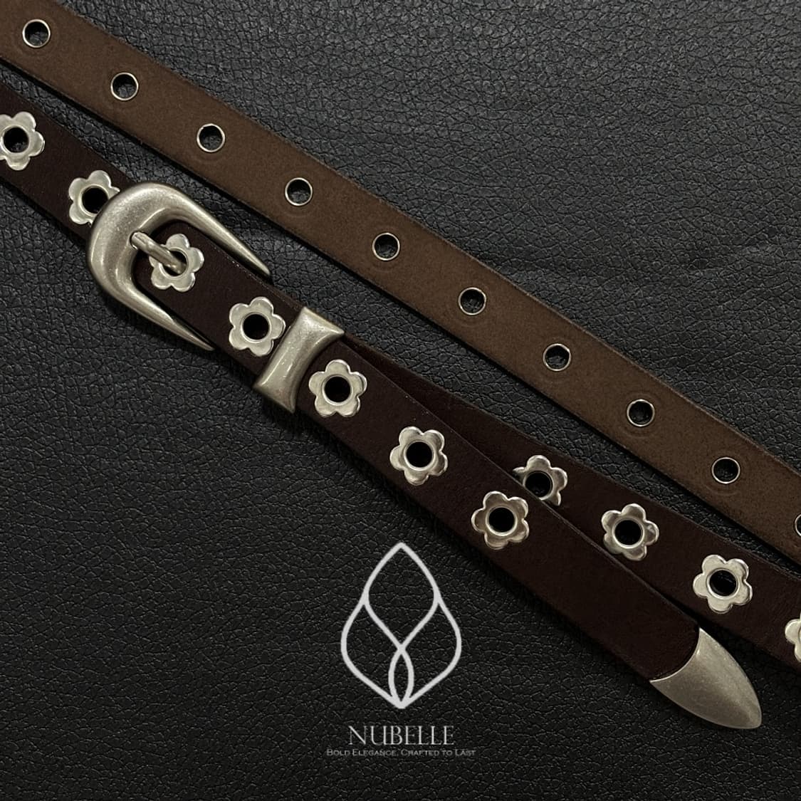 🌗 Flower stud belt / 플라워 스터드 소가죽 웨스턴 벨트 상품이미지2