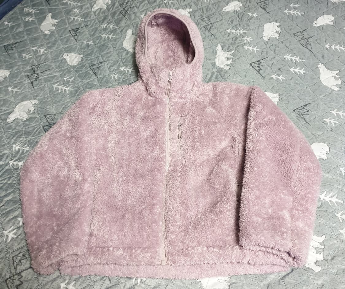 유니클로 윈드블록 플러피얀 양털 후드 짚업자켓 연보라 (S) 상품이미지1