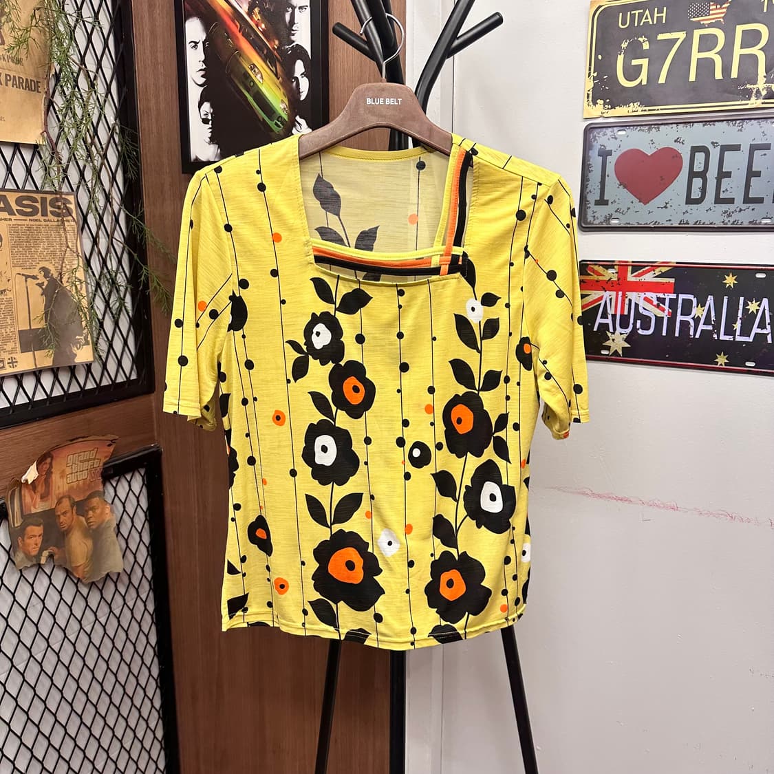 Floral Pattern Boat Neck Blouse Top 상품이미지1