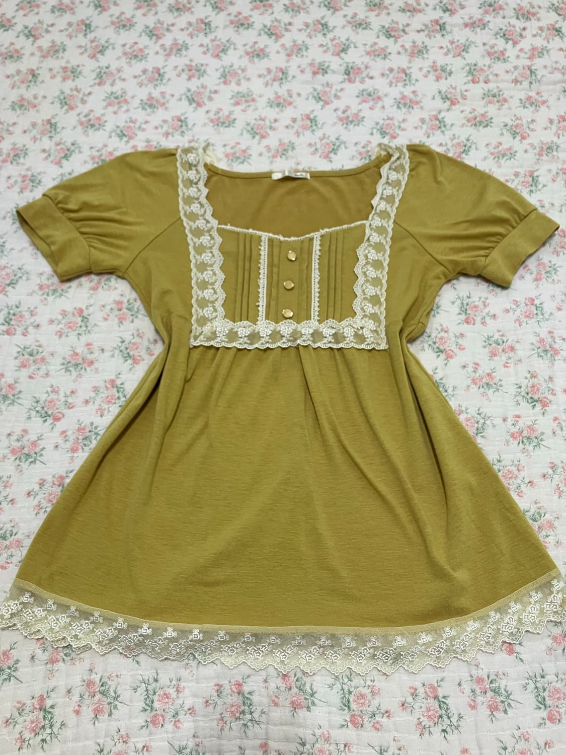 빈티지 옐로우 레이스 블라우스 1108 모리걸 y2k 스트릿 갸루 펑키  상품이미지4