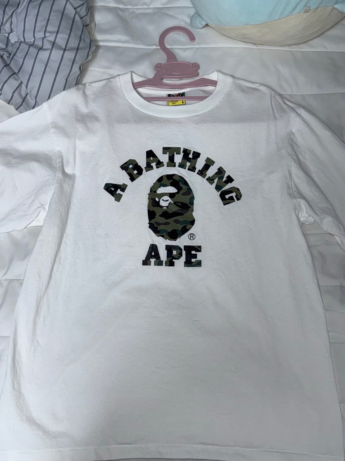 베이프 퍼스트 카모 컬리지 티셔츠 화이트 그린 L 상품이미지1