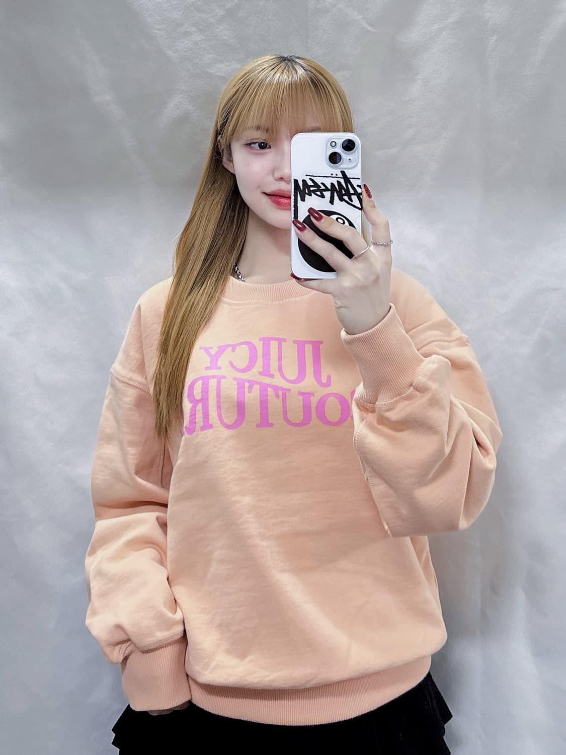 쥬시꾸띄르 피치 오버핏 빅로고 맨투맨  상품이미지1