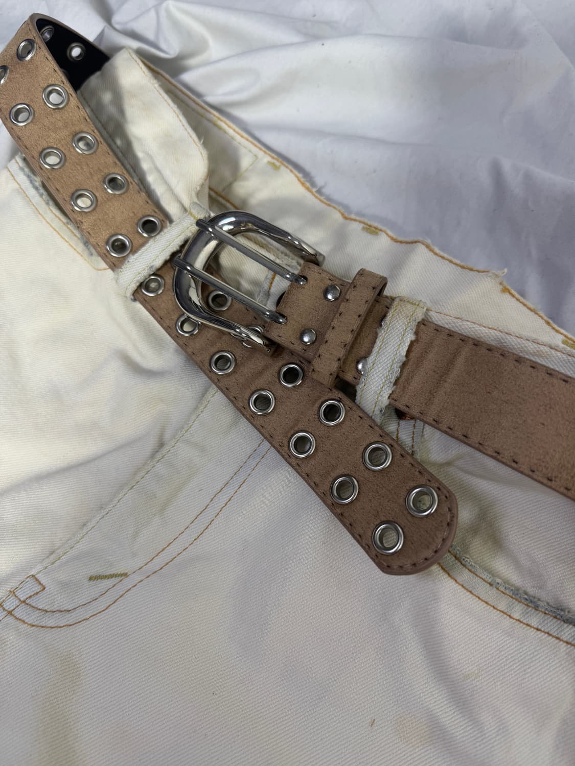 빈티지 스웨이드 터치 코튼 레더 벨트 상품이미지1