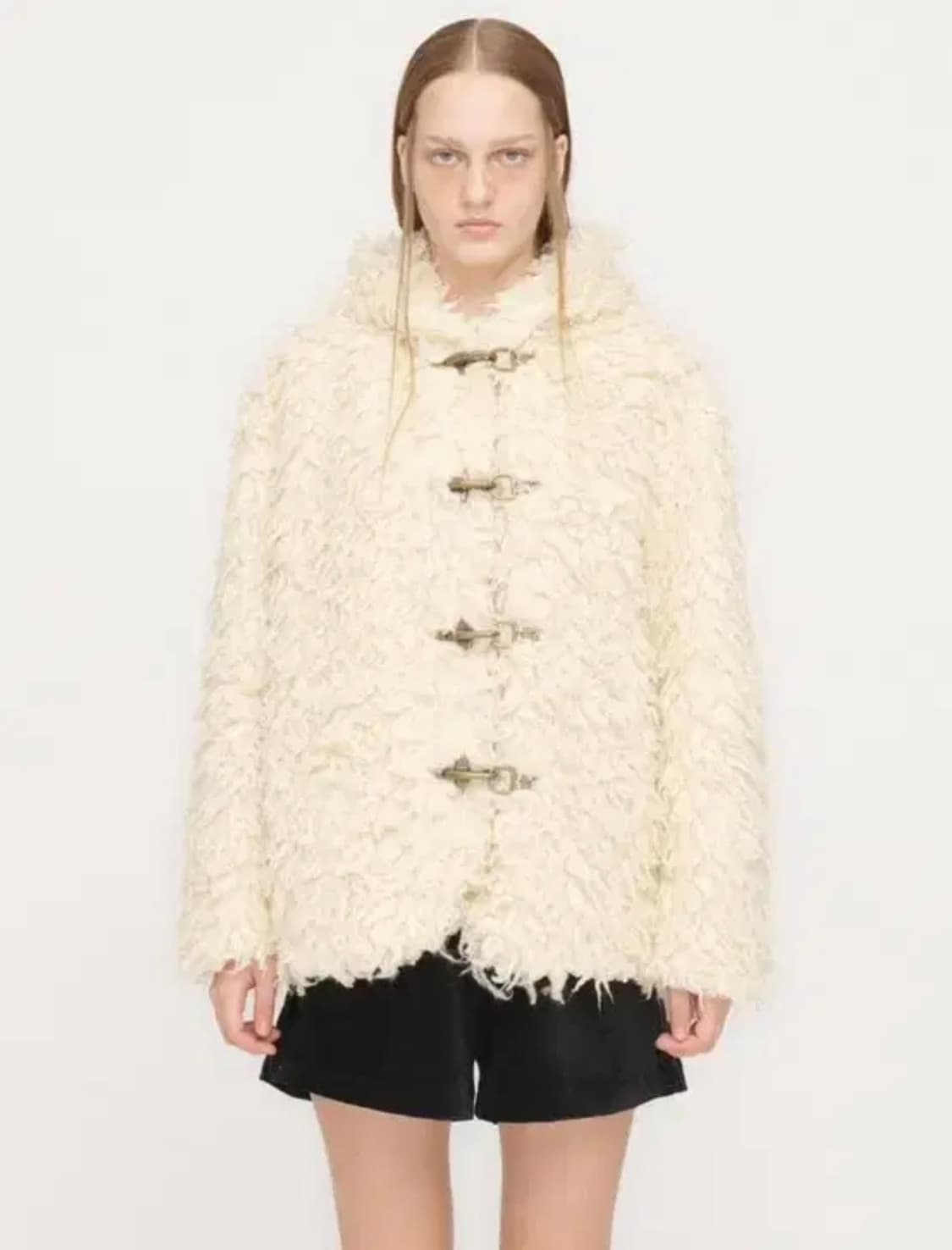 OPEN YY 오픈와이와이 시어링 퍼 후드 더플 자켓 아이보리 상품이미지1